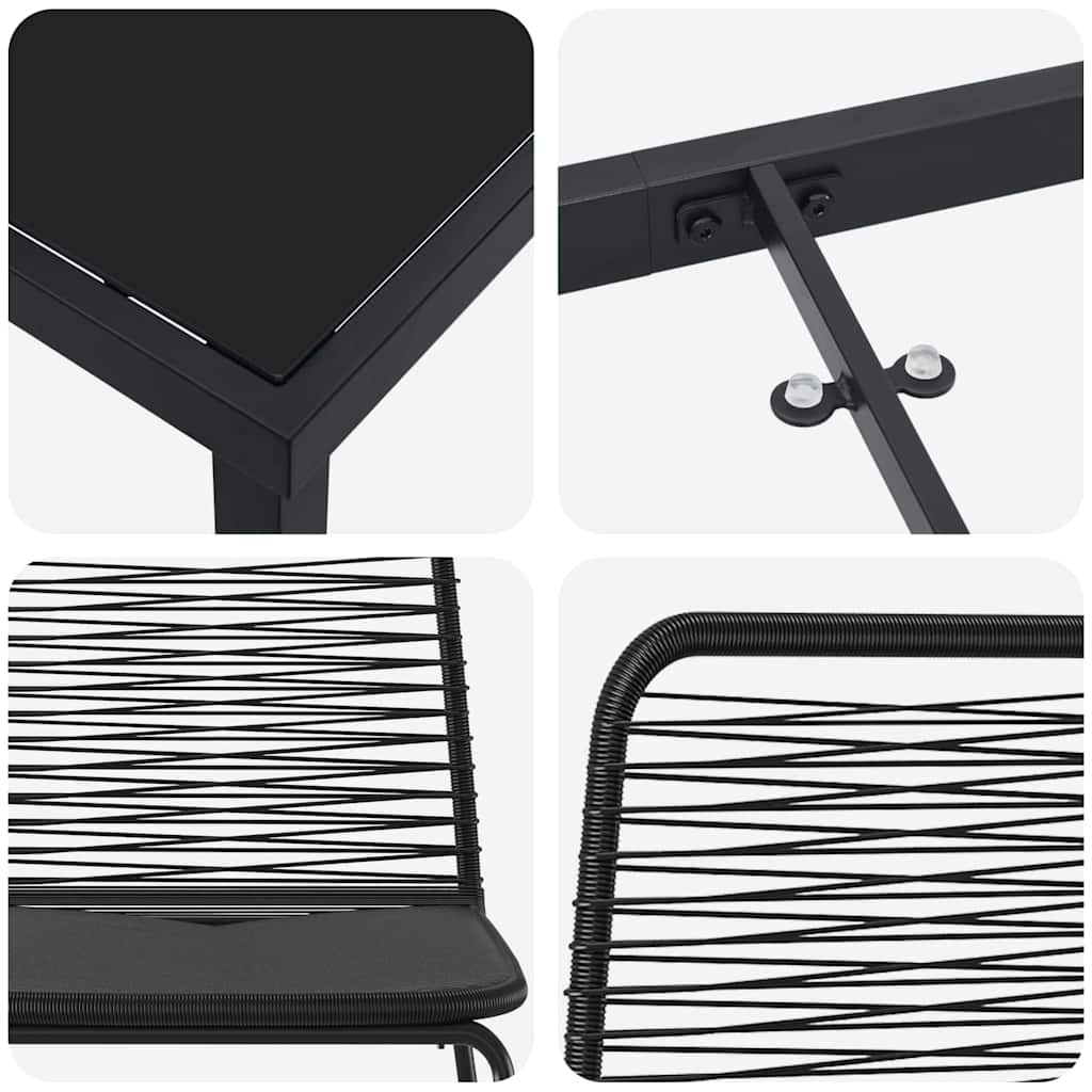 Vrtni set za objed 9 pcs Crna Čelik s prahom premazan