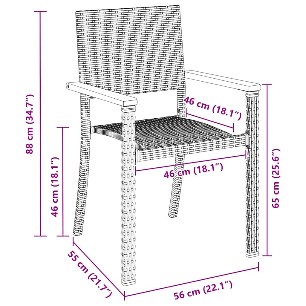 Vrtni set za objed 9 pcs Crna Čelik s prahom premazan