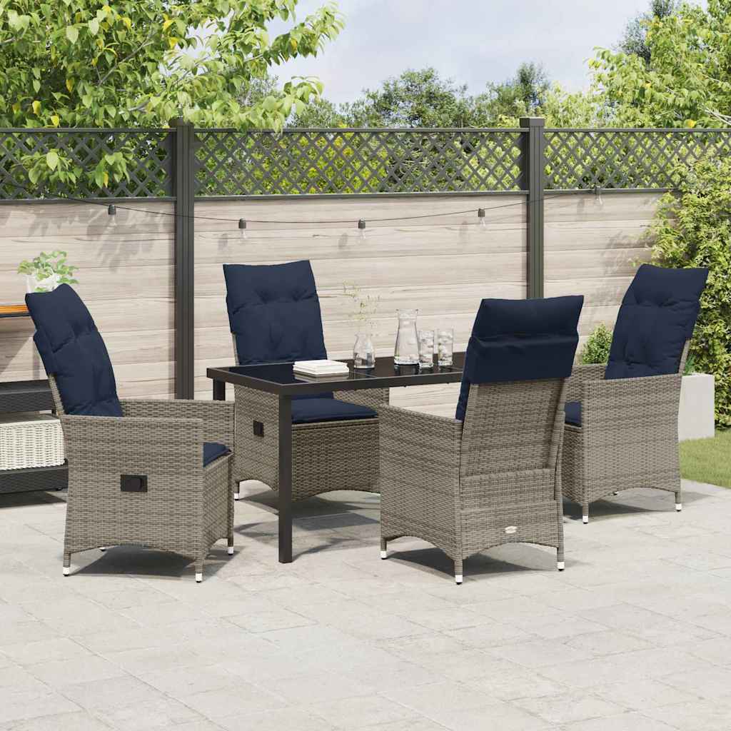 Set stola i stolica s jastukom 5 pcs Siva PE ratan