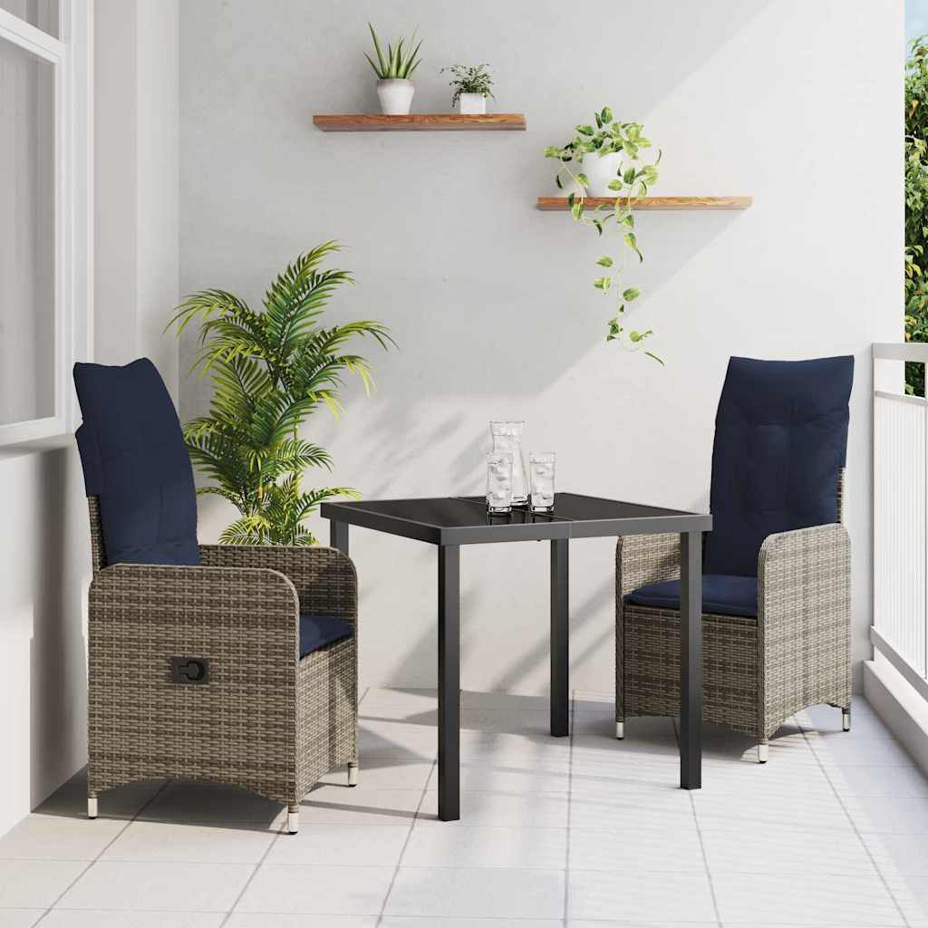 Set stola i stolica s jastukom 3 pcs Siva PE ratan