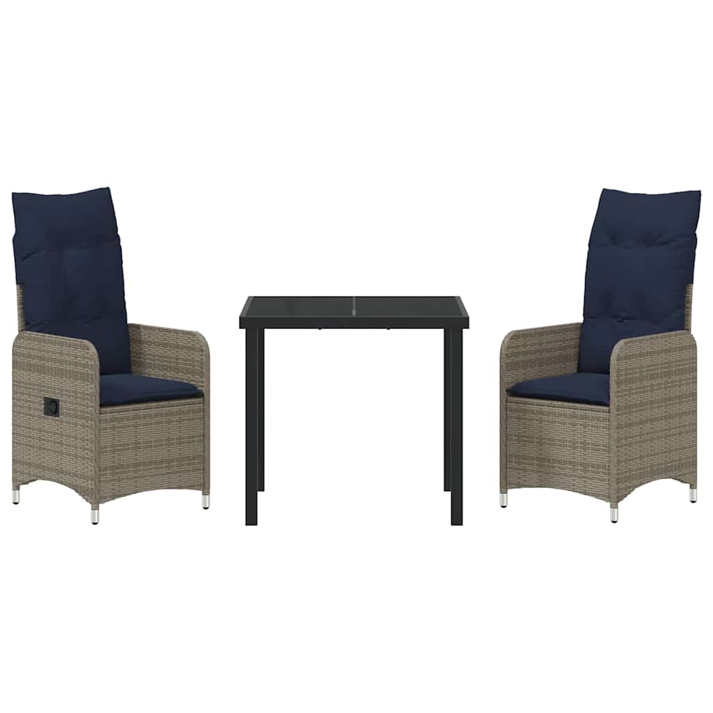 Set stola i stolica s jastukom 3 pcs Siva PE ratan