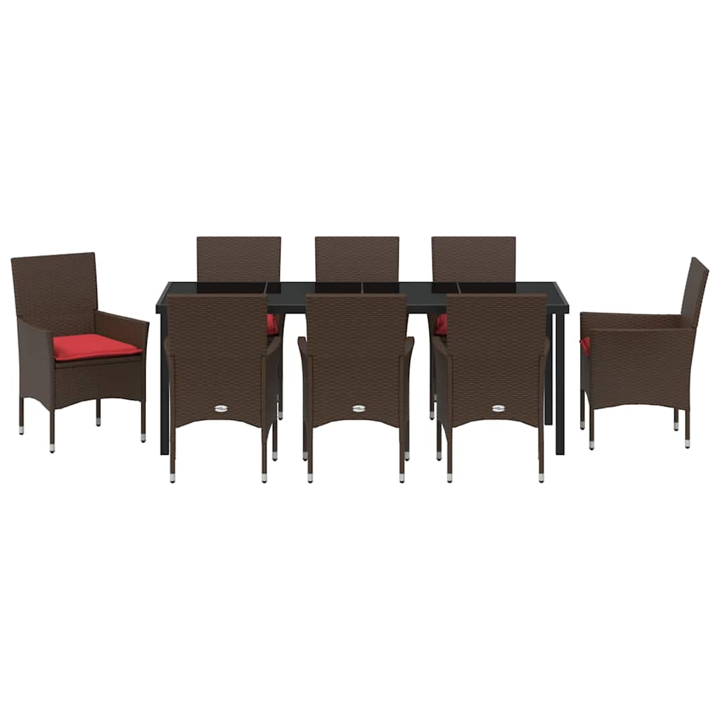 Set stola i stolica s jastukom 9 pcs Smeđa PE ratan