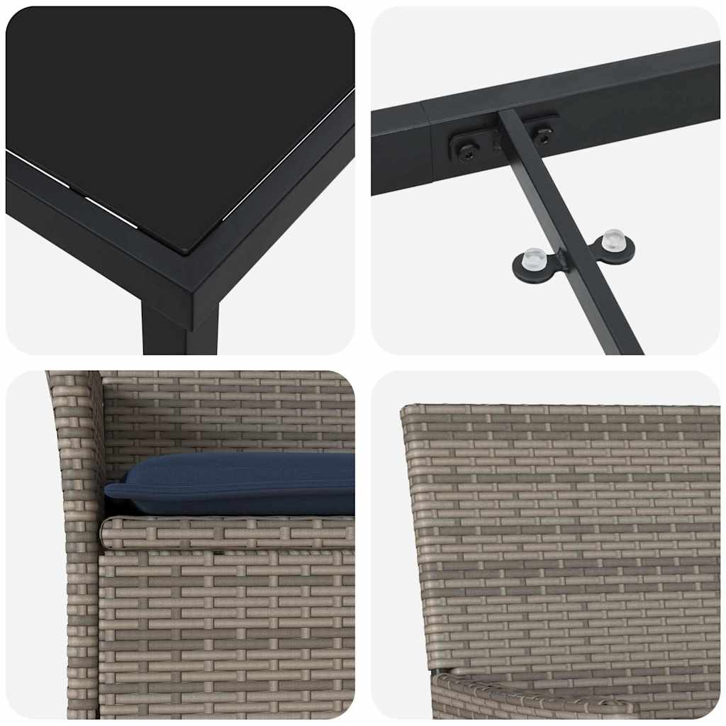 Set stola i stolica s jastukom 3 pcs Siva PE ratan