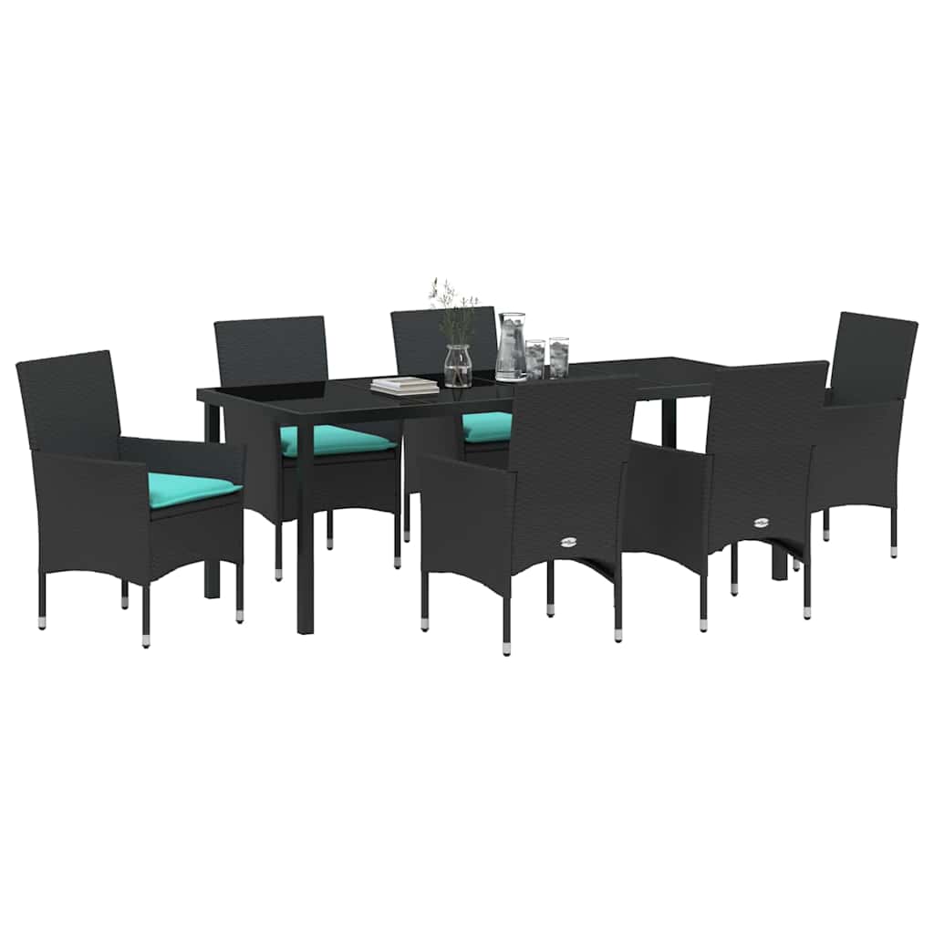 Set stola i stolica s jastukom 7 pcs Crna PE ratan