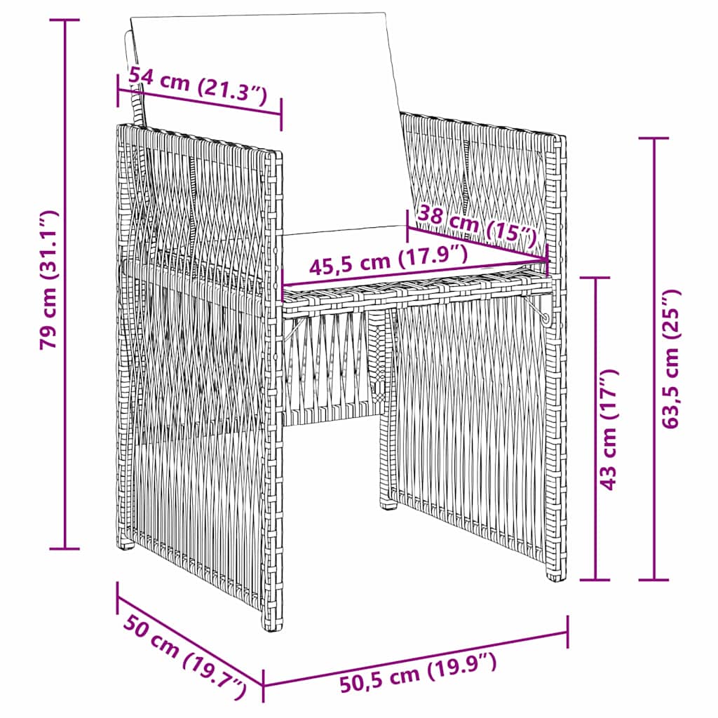 Vrtni set za objed 9 pcs Siva Čelik s prahom premazan