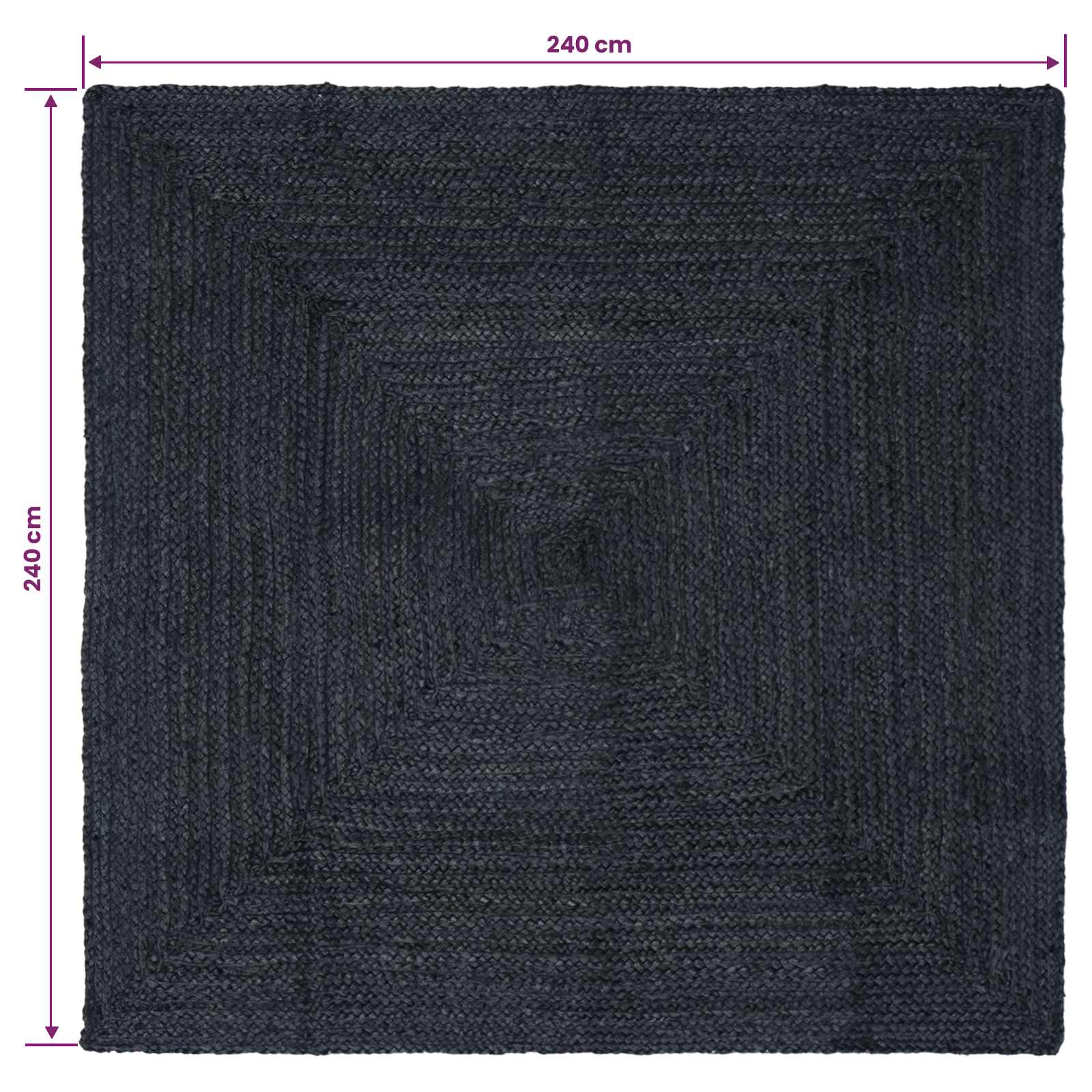 Tepisi za područja Četvrtasti Tamnosiva 240 x 240 cm Juta