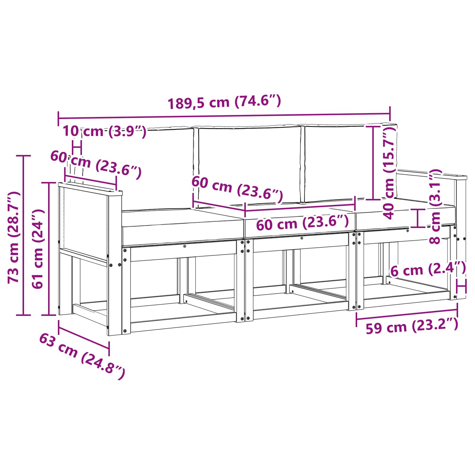Set vanjskih sofa 3 pcs Prirodna i bež Poliester