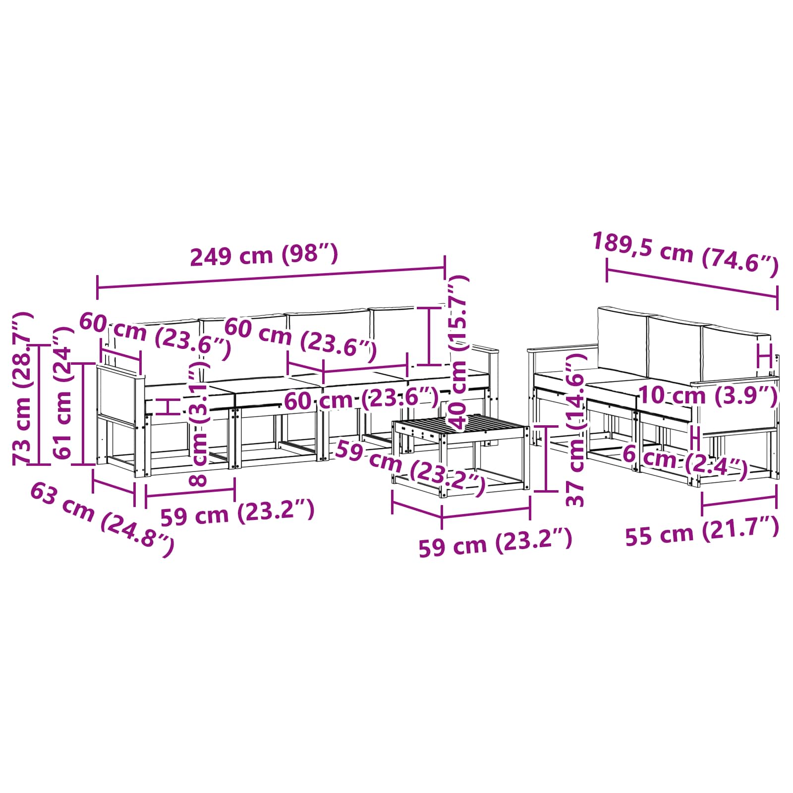 Set vanjskih sofa 8 pcs Prirodna i krem Poliester