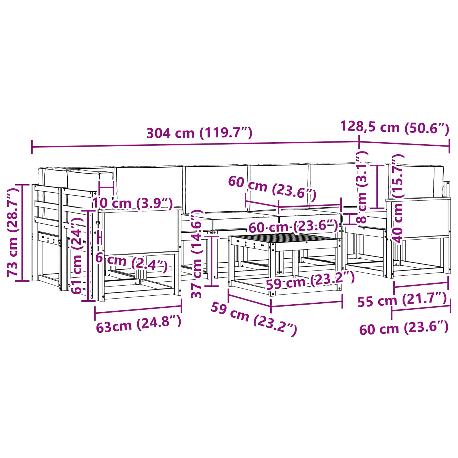 Set vanjskih sofa 8 pcs Prirodna i krem Poliester