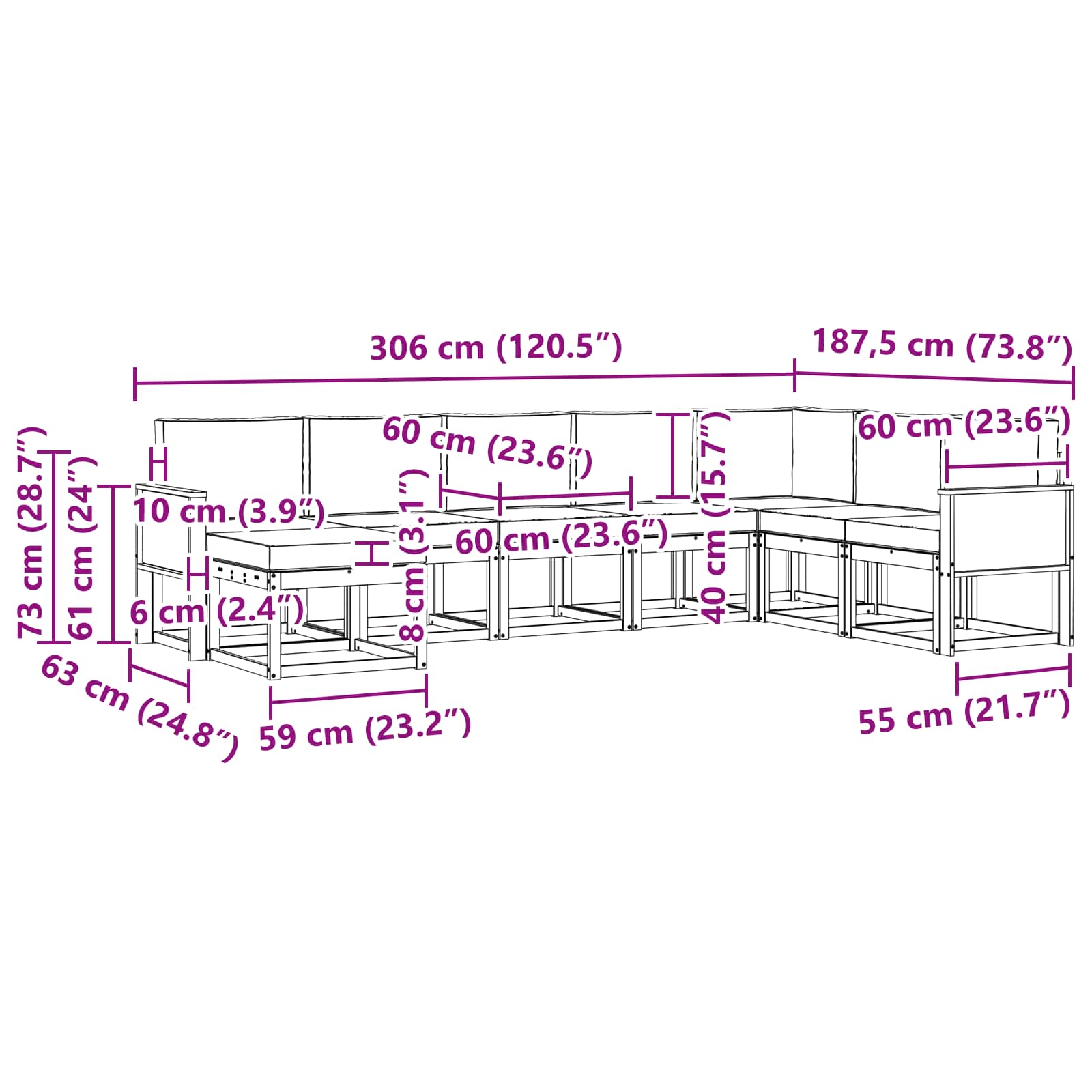 Set vanjskih sofa 8 pcs Prirodna i antracit 306 x 187,5 x 73 cm