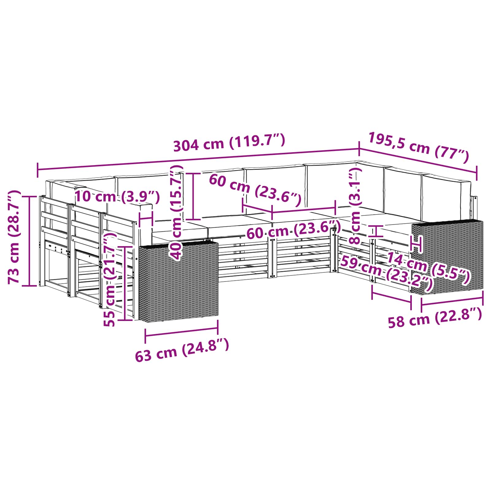 Sekcijska garnitura 9 pcs Prirodna i antracit Poliester