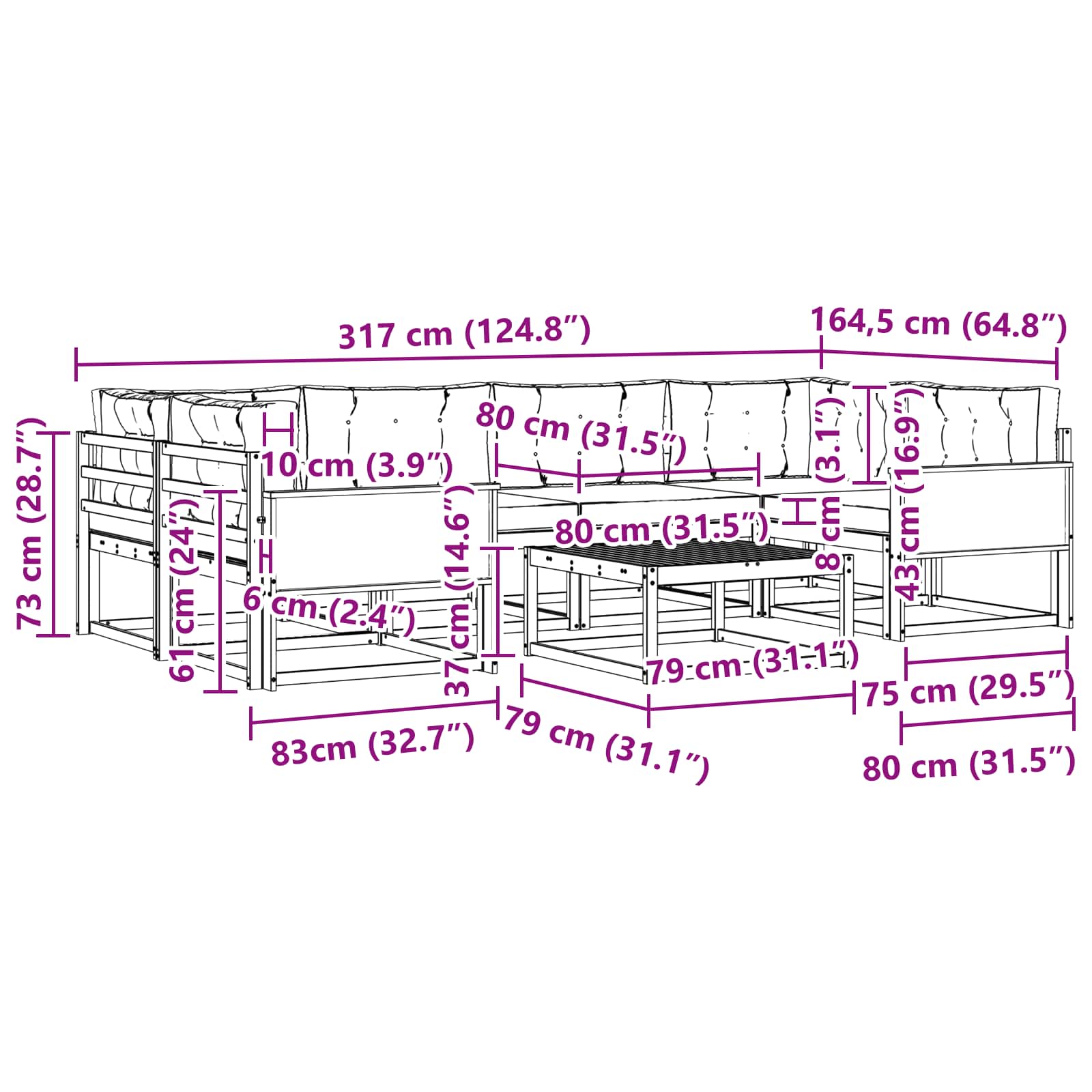Set vanjskih sofa 7 pcs Prirodna i Svjetlosiva
