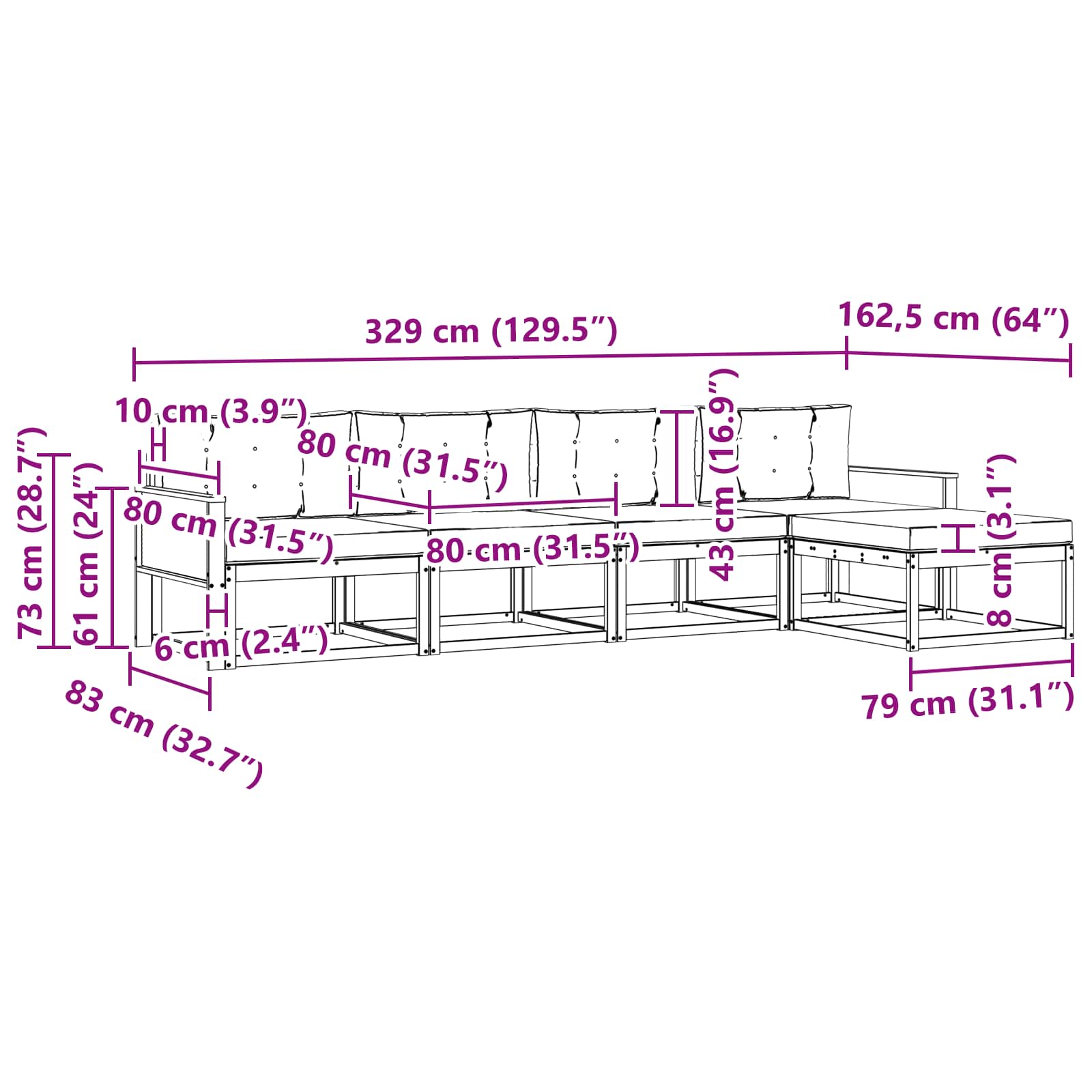 Set vanjskih sofa 5 pcs Prirodna i antracit