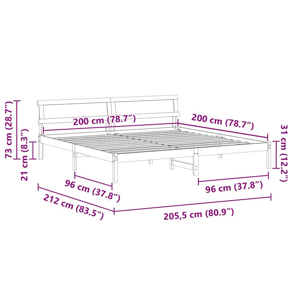 Krevetna konstrukcija Smeđa 200 x 200 cm Masivna borovina