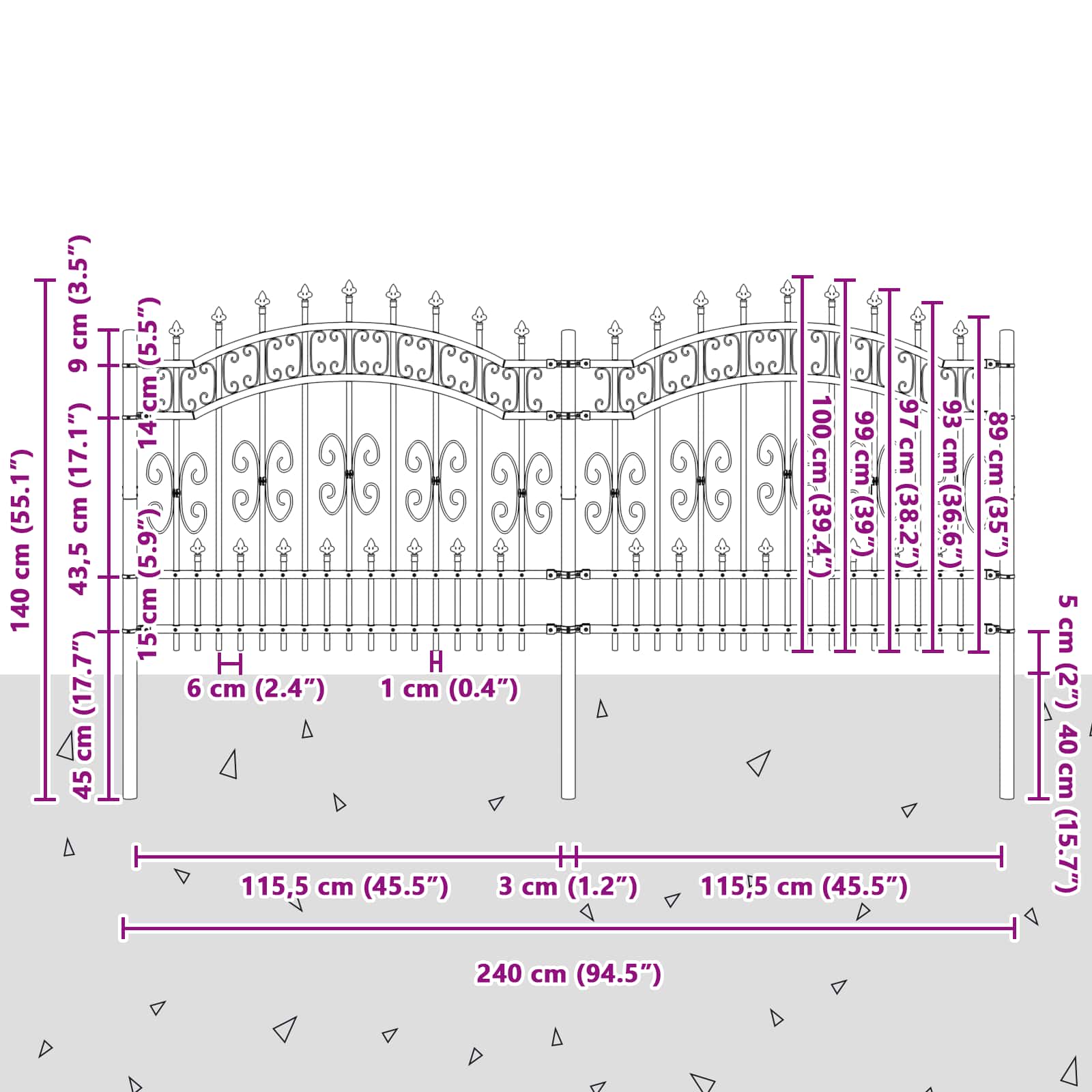 Vrtna Ograda KAMPEN 240 x 140 cm Mesh Siva
