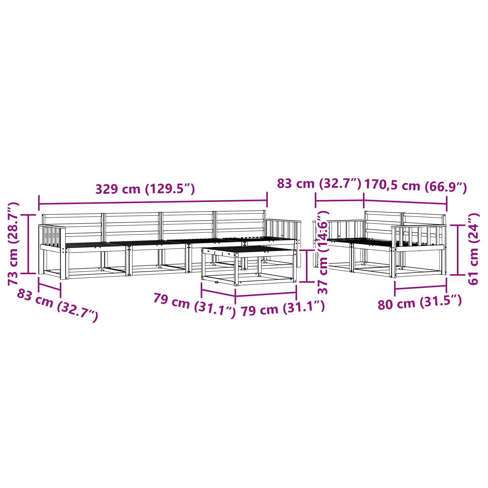 Set vanjskih sofa 7 pcs Bijela