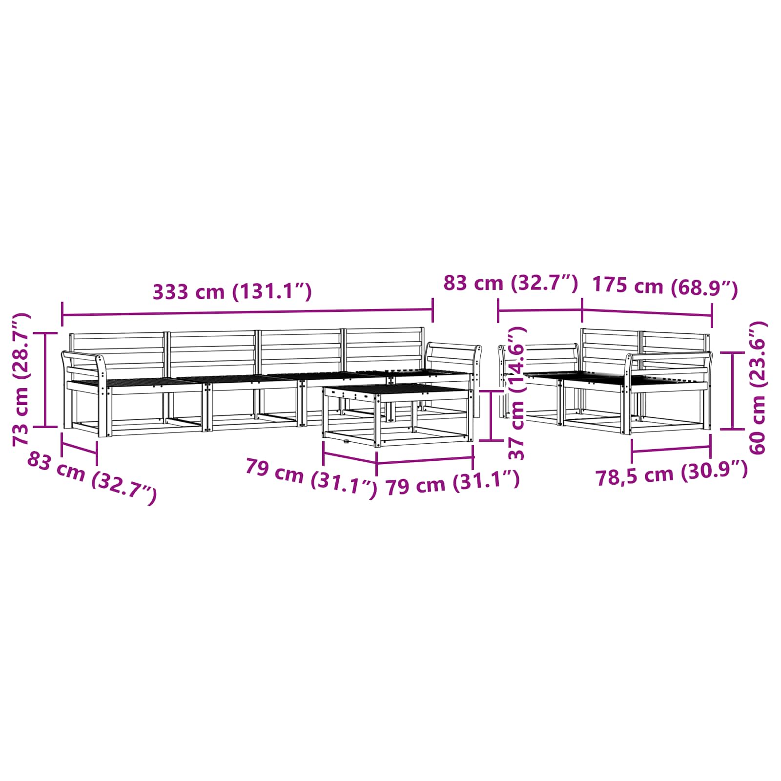 Set vanjskih sofa 7 pcs Bijela