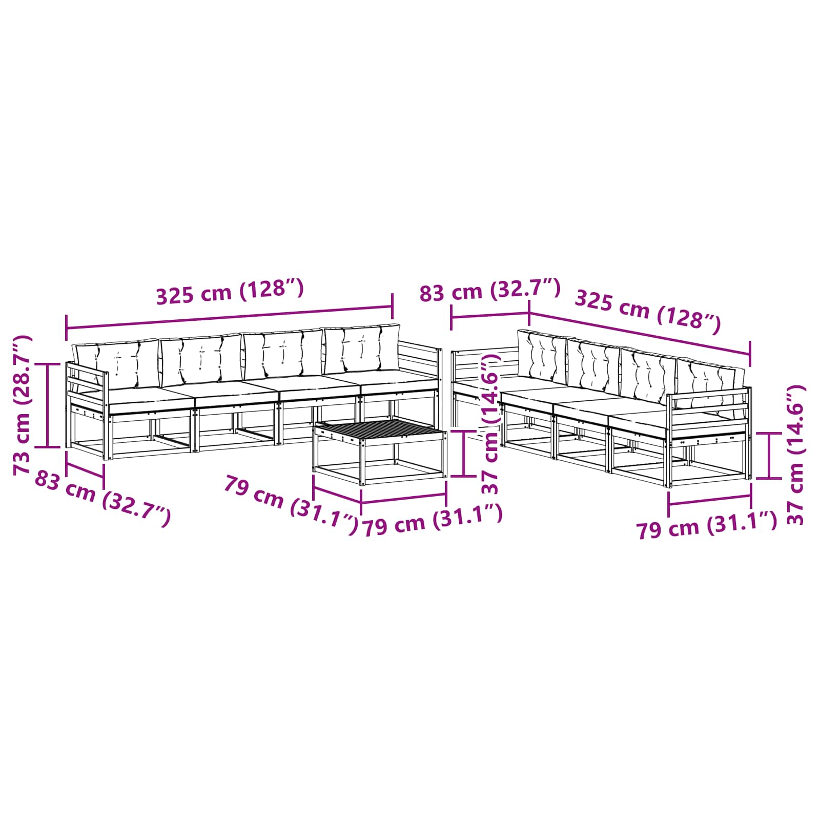Set vanjskih sofa 9 pcs Bijela i svjetlosiva 79 x 79 x 37 cm