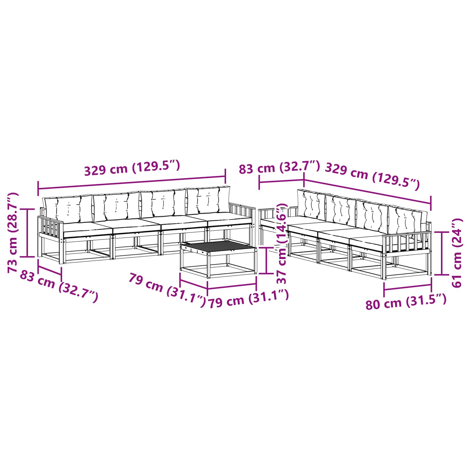 Set vanjskih sofa 9 pcs Bijela i svjetlosiva 79 x 79 x 37 cm