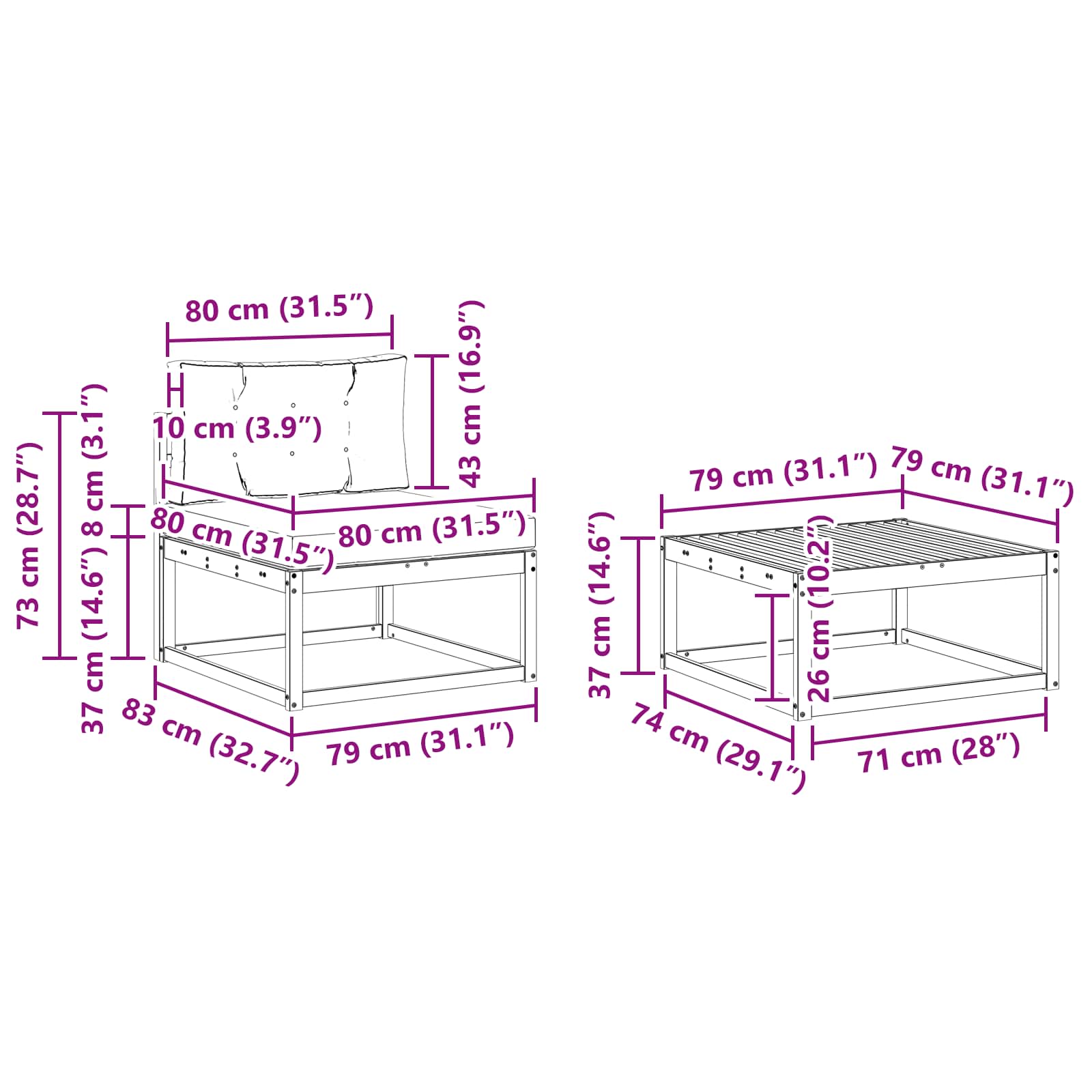 Set vanjskih sofa 9 pcs Bijela i svjetlosiva 79 x 79 x 37 cm