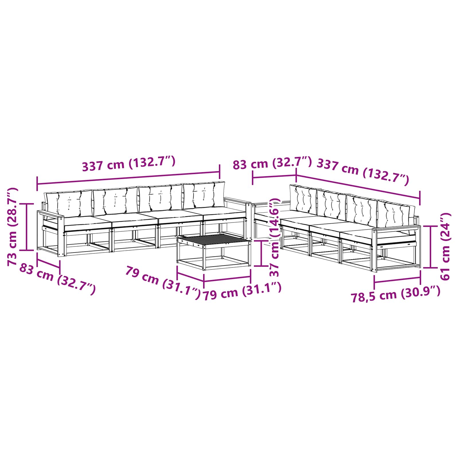Set vanjskih sofa 9 pcs Bijela i svjetlosiva 79 x 79 x 37 cm