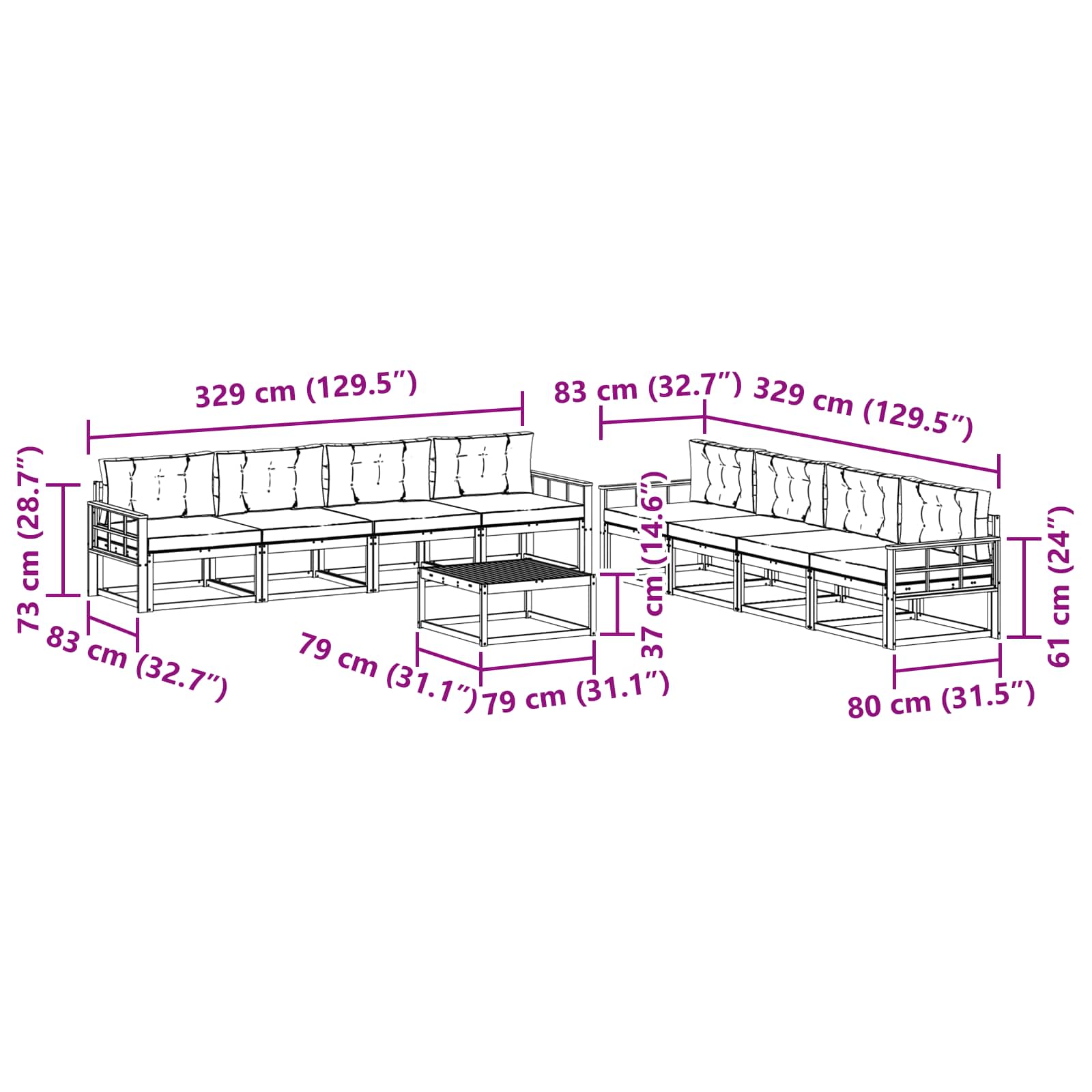 Set vanjskih sofa 9 pcs Bijela i svjetlosiva 79 x 79 x 37 cm