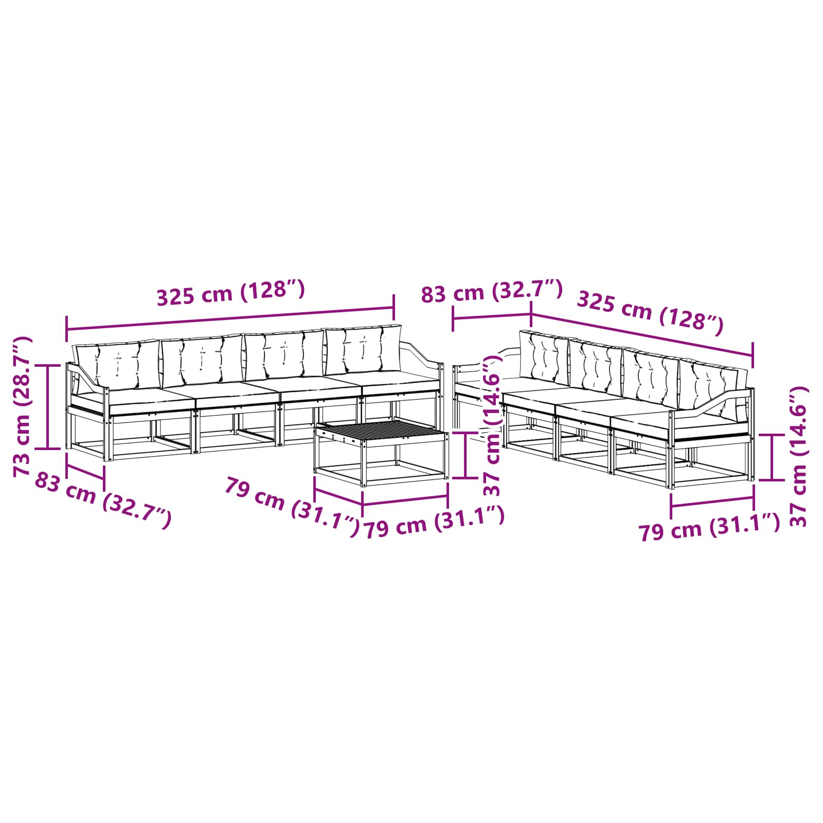 Set vanjskih sofa 9 pcs Bijela i svjetlosiva 79 x 79 x 37 cm