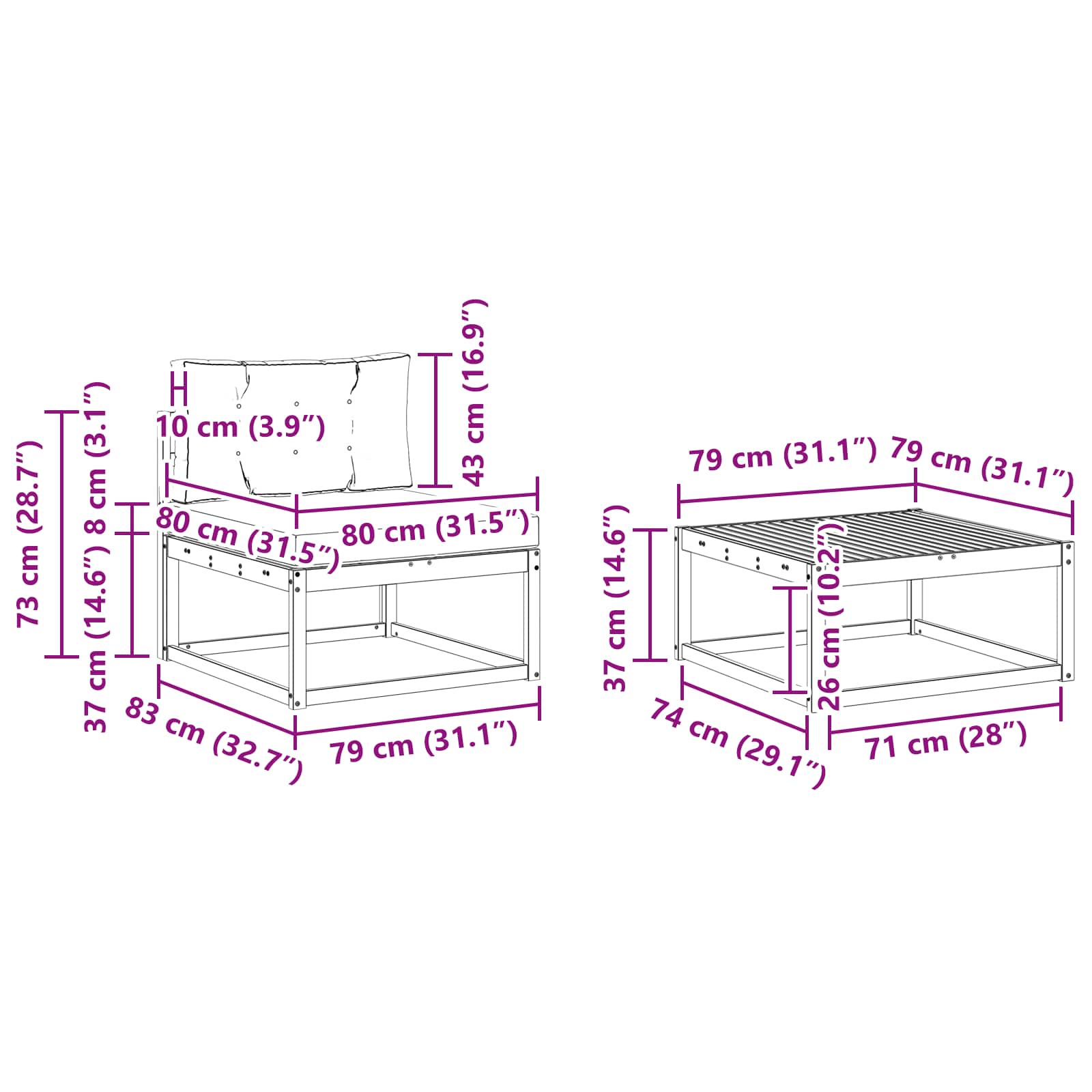 Set vanjskih sofa 9 pcs Bijela i svjetlosiva 79 x 79 x 37 cm