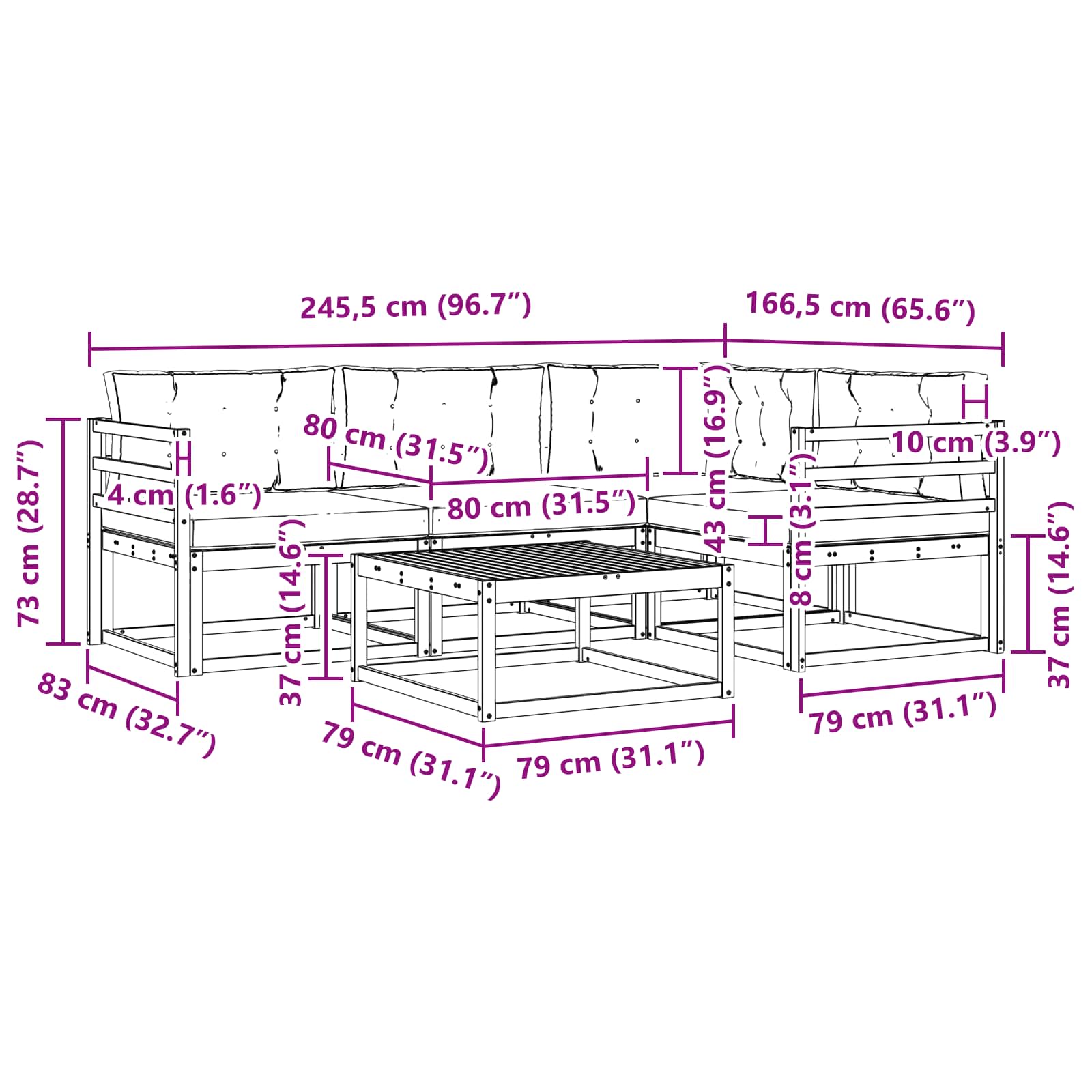 Set vanjskih sofa 5 pcs Bijela i bež 79 x 79 x 37 cm Poliester