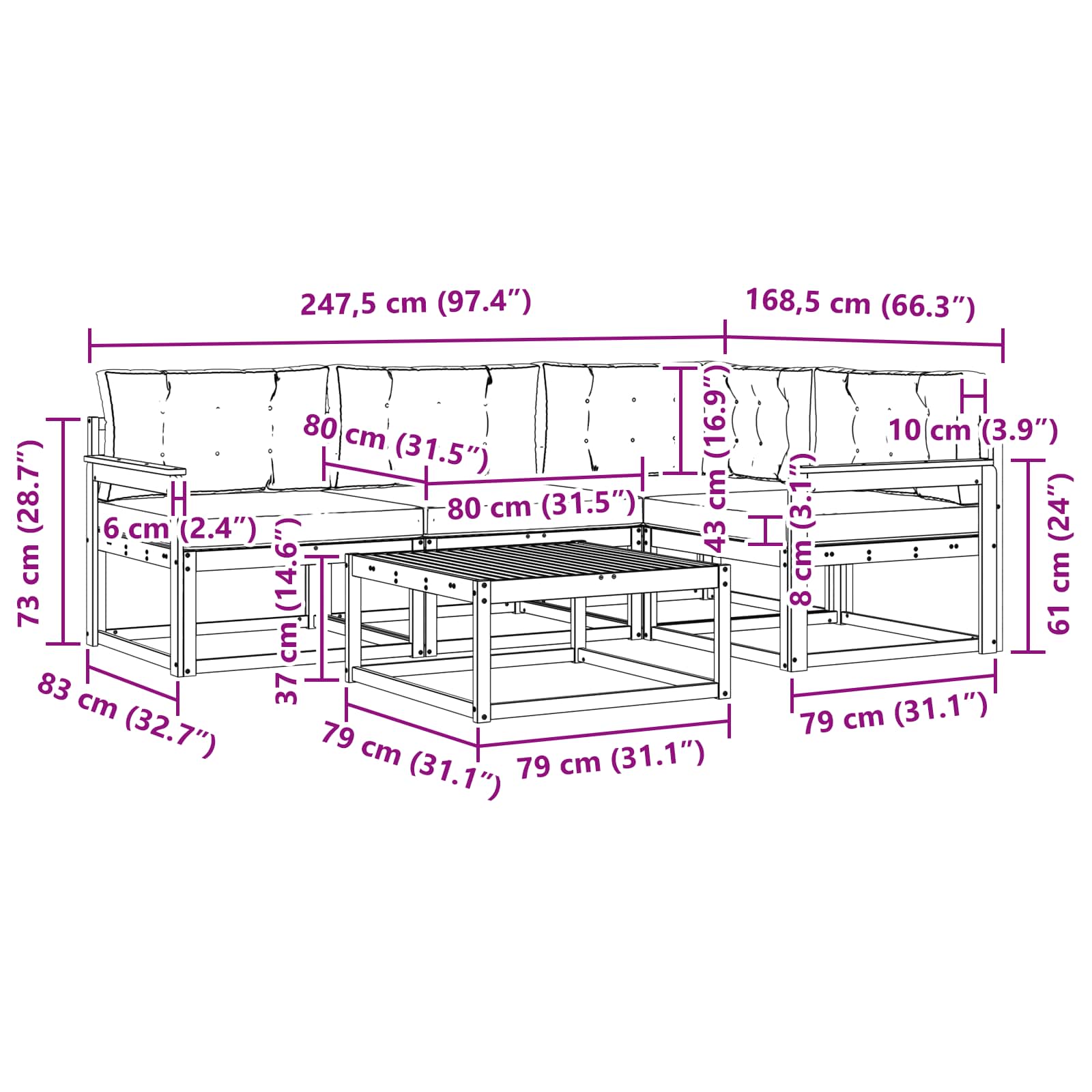 Set vanjskih sofa 5 pcs Bijela i bež 79 x 79 x 37 cm Poliester