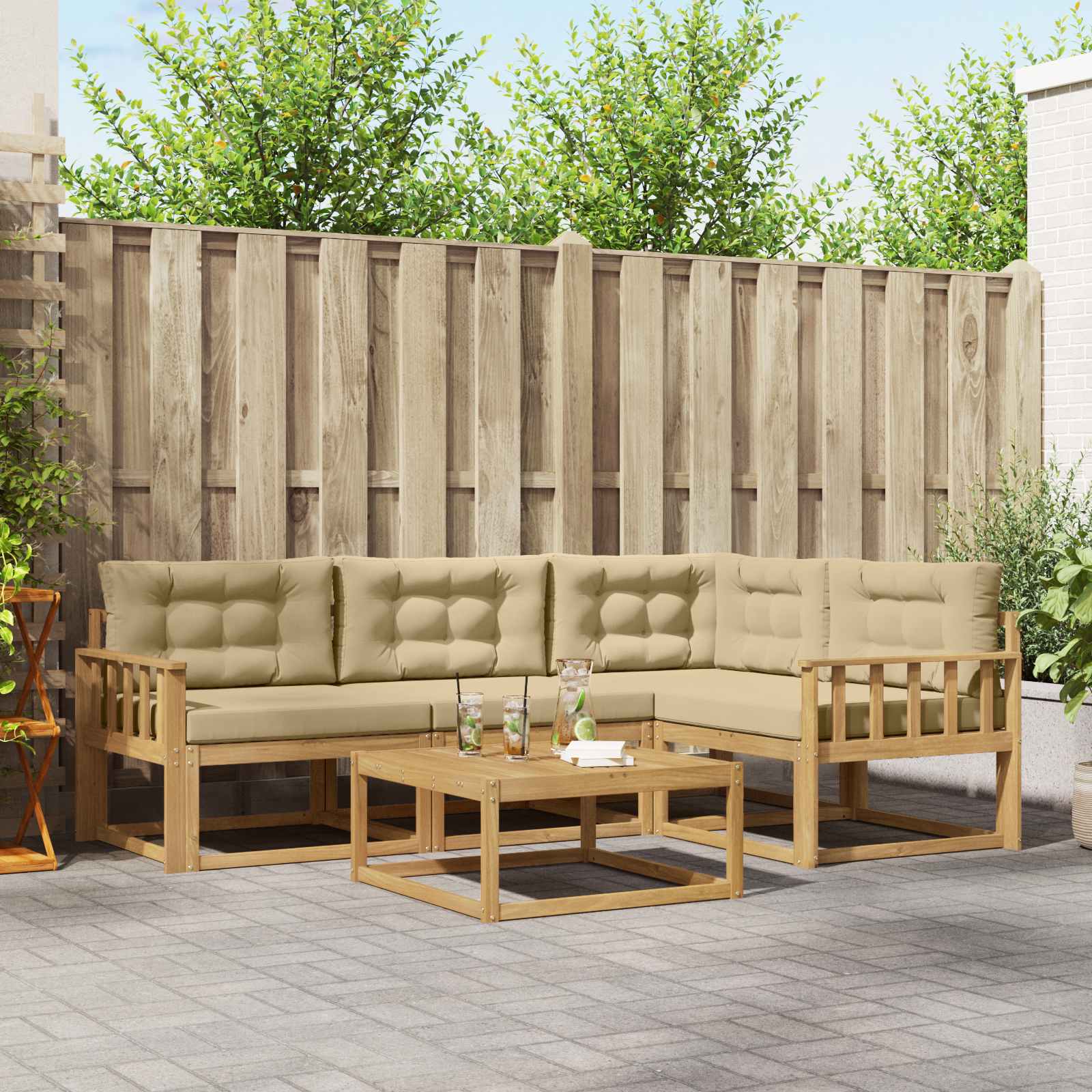 Set vanjskih sofa 5 pcs Bijela i bež 79 x 79 x 37 cm Poliester