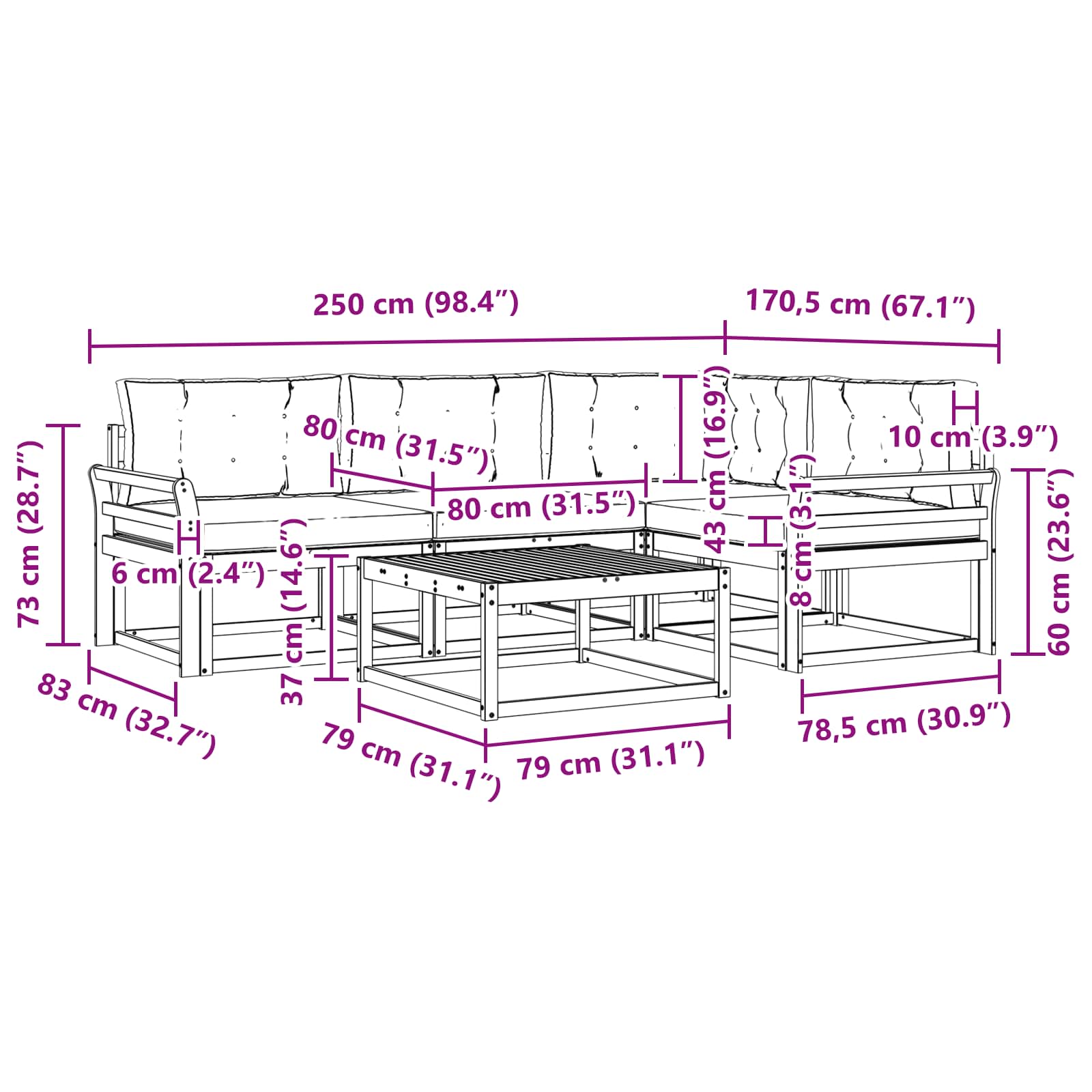 Set vanjskih sofa 5 pcs Bijela i bež 79 x 79 x 37 cm Poliester