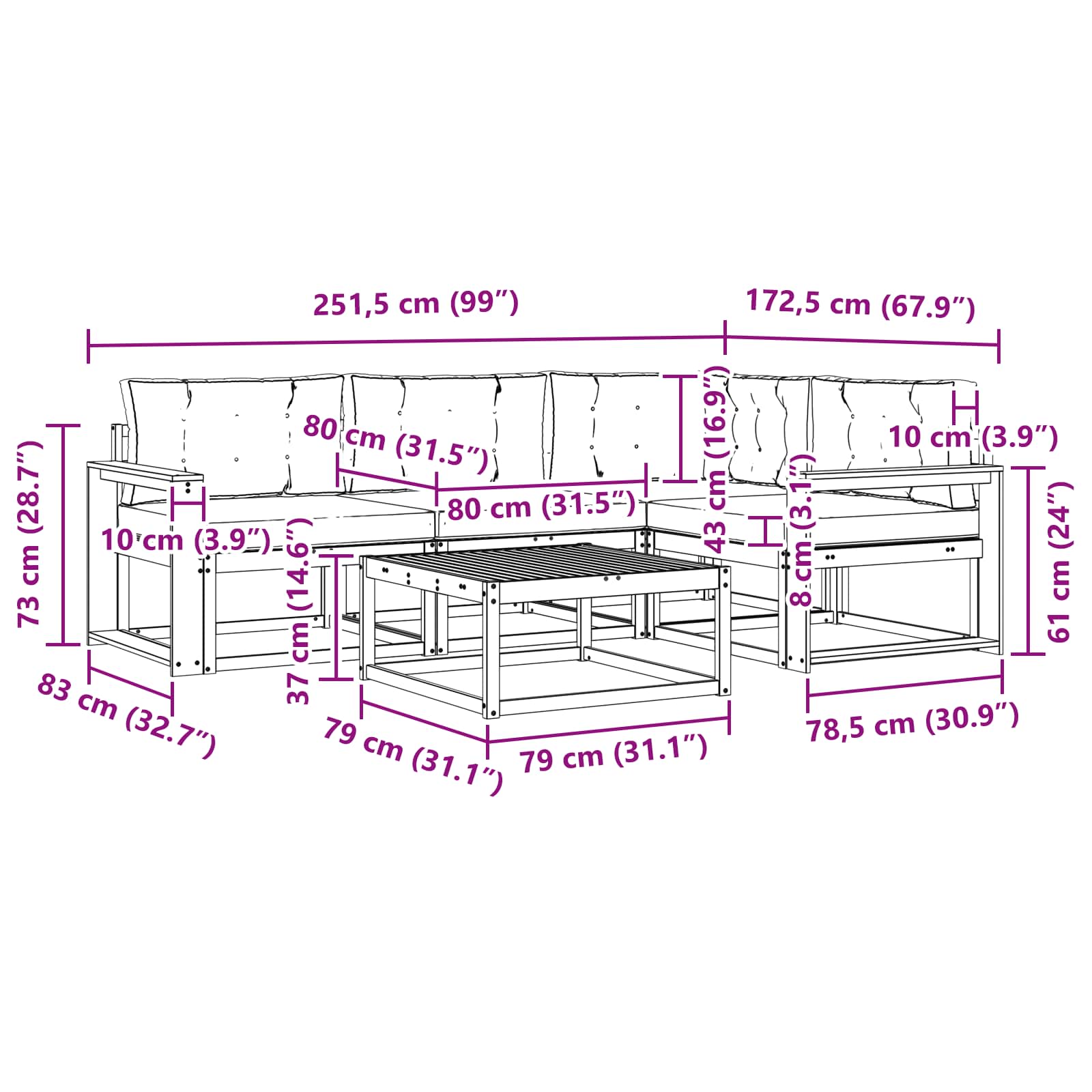 Set vanjskih sofa 5 pcs Bijela i bež 79 x 79 x 37 cm Poliester