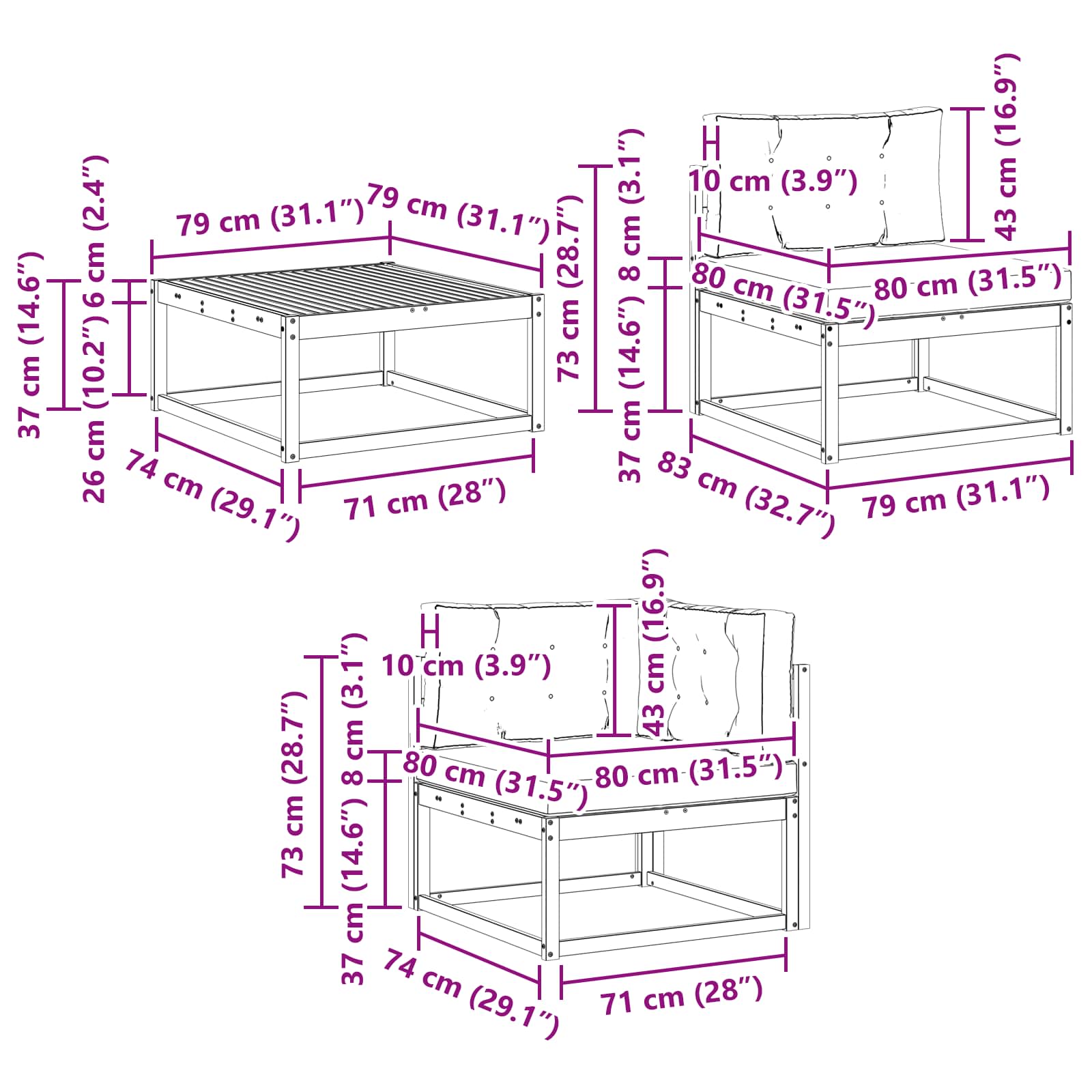 Set vanjskih sofa 5 pcs Bijela i bež 79 x 79 x 37 cm Poliester