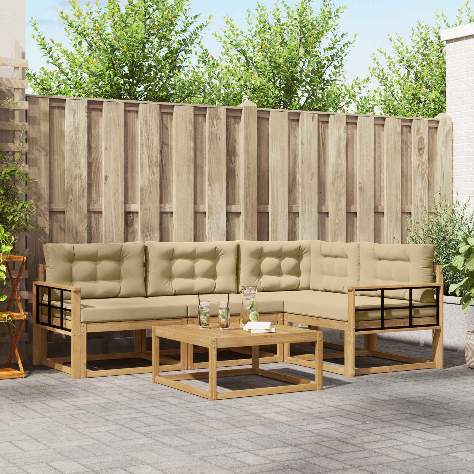 Set vanjskih sofa 5 pcs Bijela i bež 79 x 79 x 37 cm Poliester