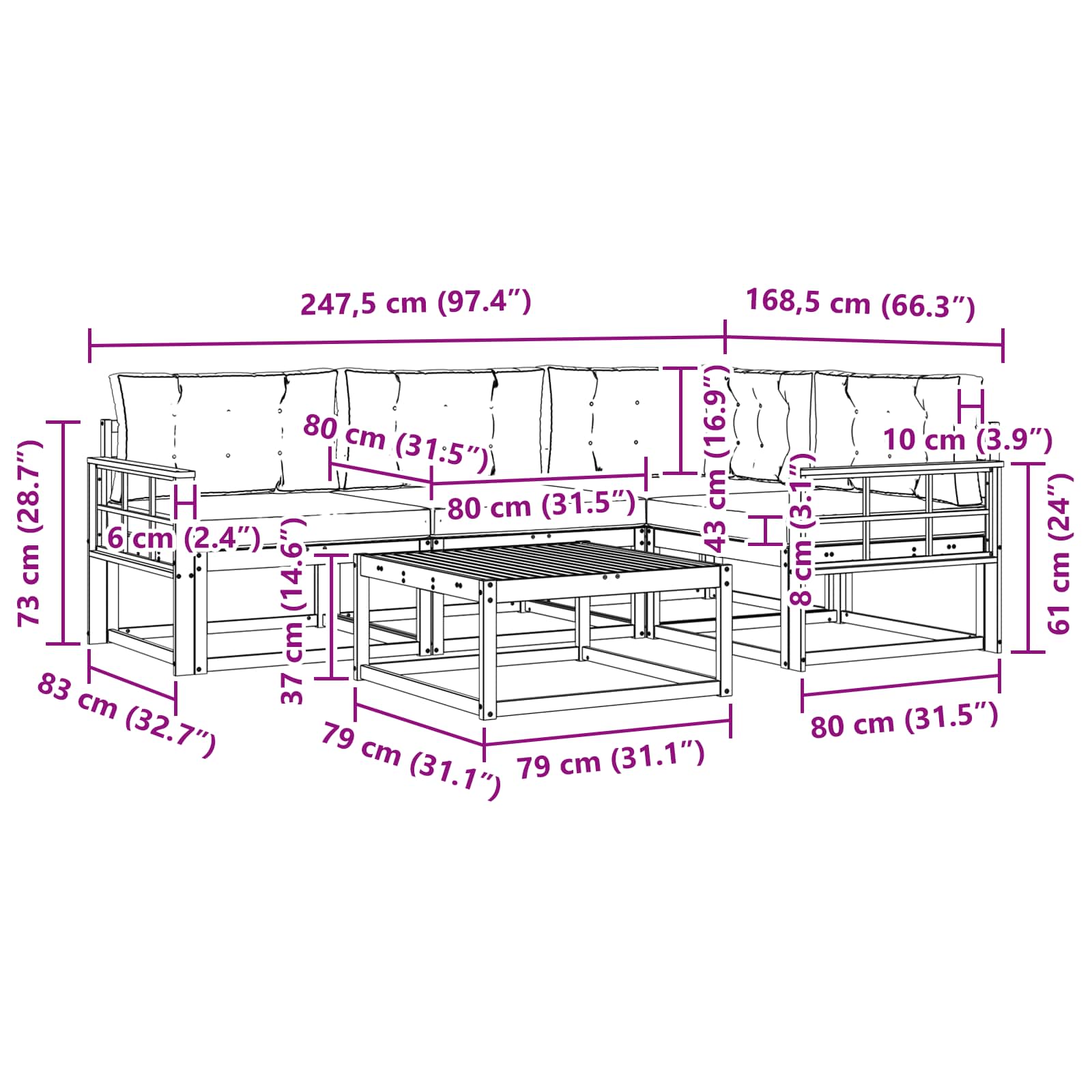 Set vanjskih sofa 5 pcs Bijela i bež 79 x 79 x 37 cm Poliester