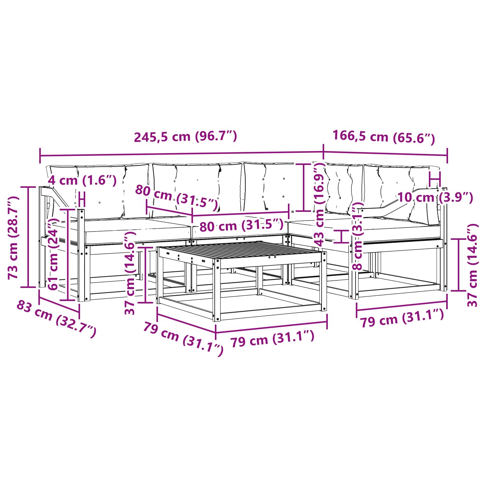 Set vanjskih sofa 5 pcs Bijela i bež 79 x 79 x 37 cm Poliester
