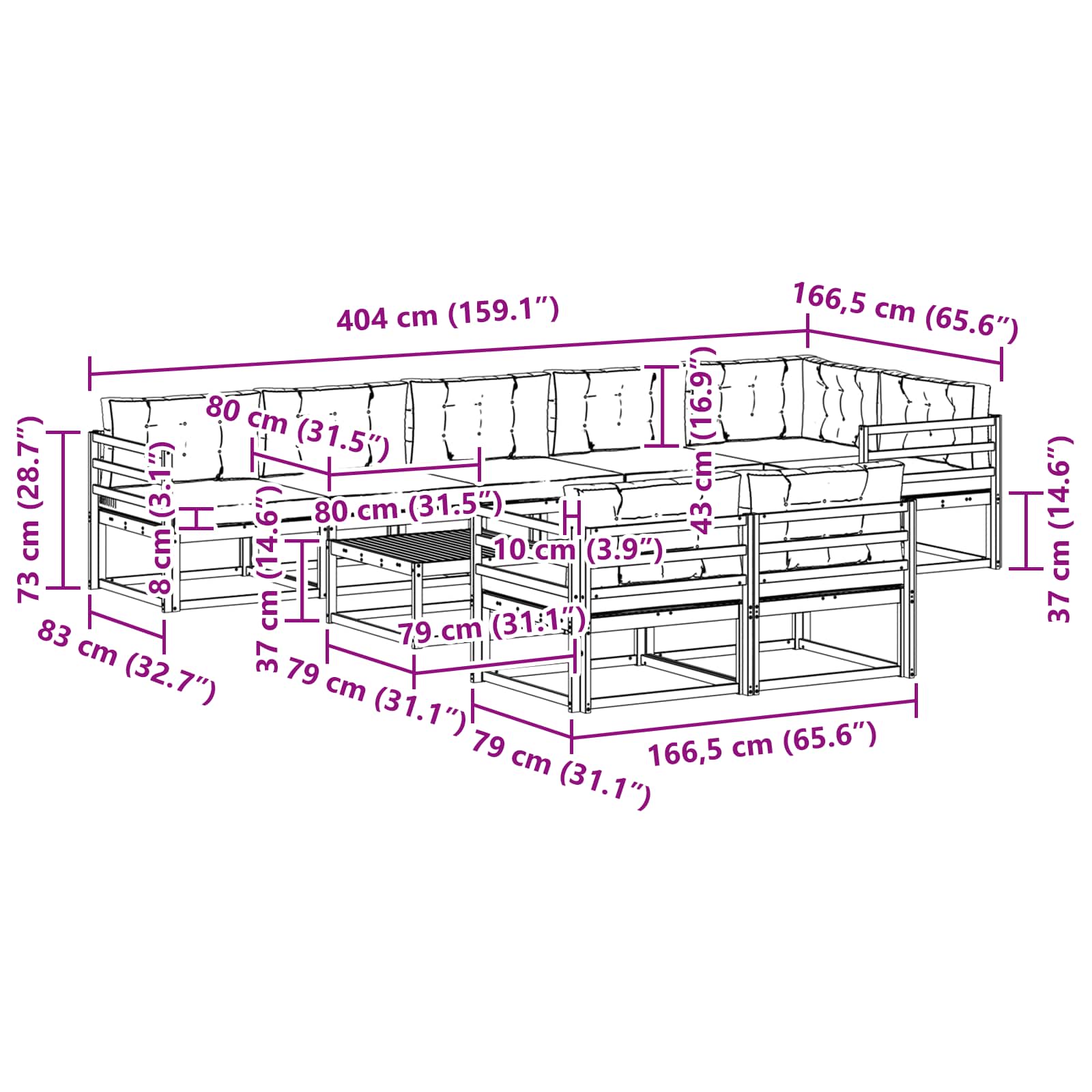 Set vanjskih sofa 9 pcs Bijela i svjetlosiva 79 x 79 x 37 cm