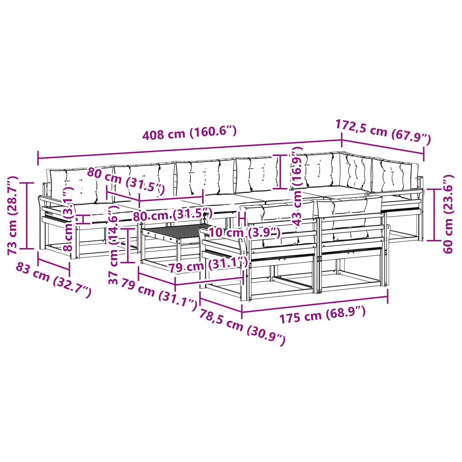 Set vanjskih sofa 9 pcs Bijela i svjetlosiva 79 x 79 x 37 cm