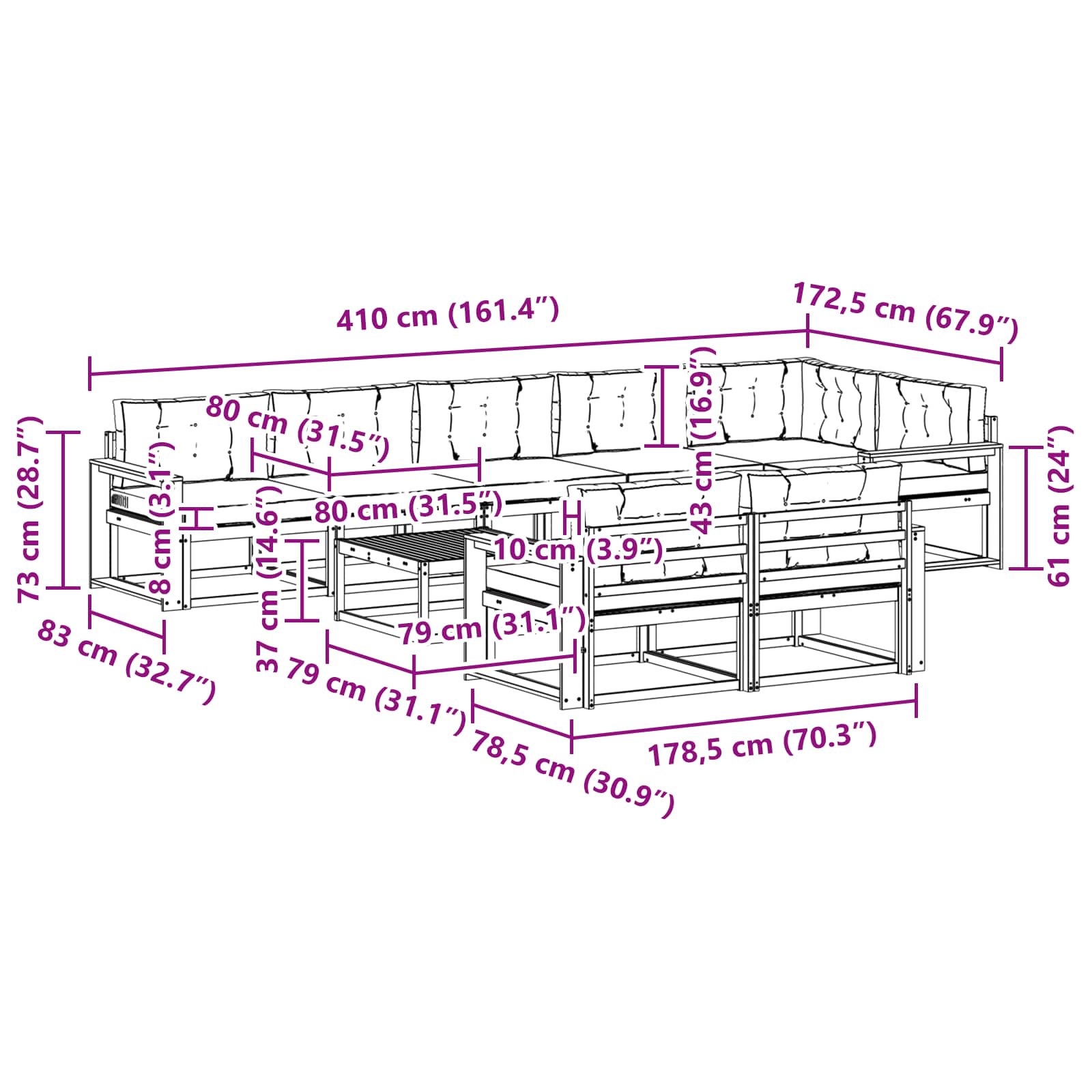 Set vanjskih sofa 9 pcs Bijela i svjetlosiva 79 x 79 x 37 cm