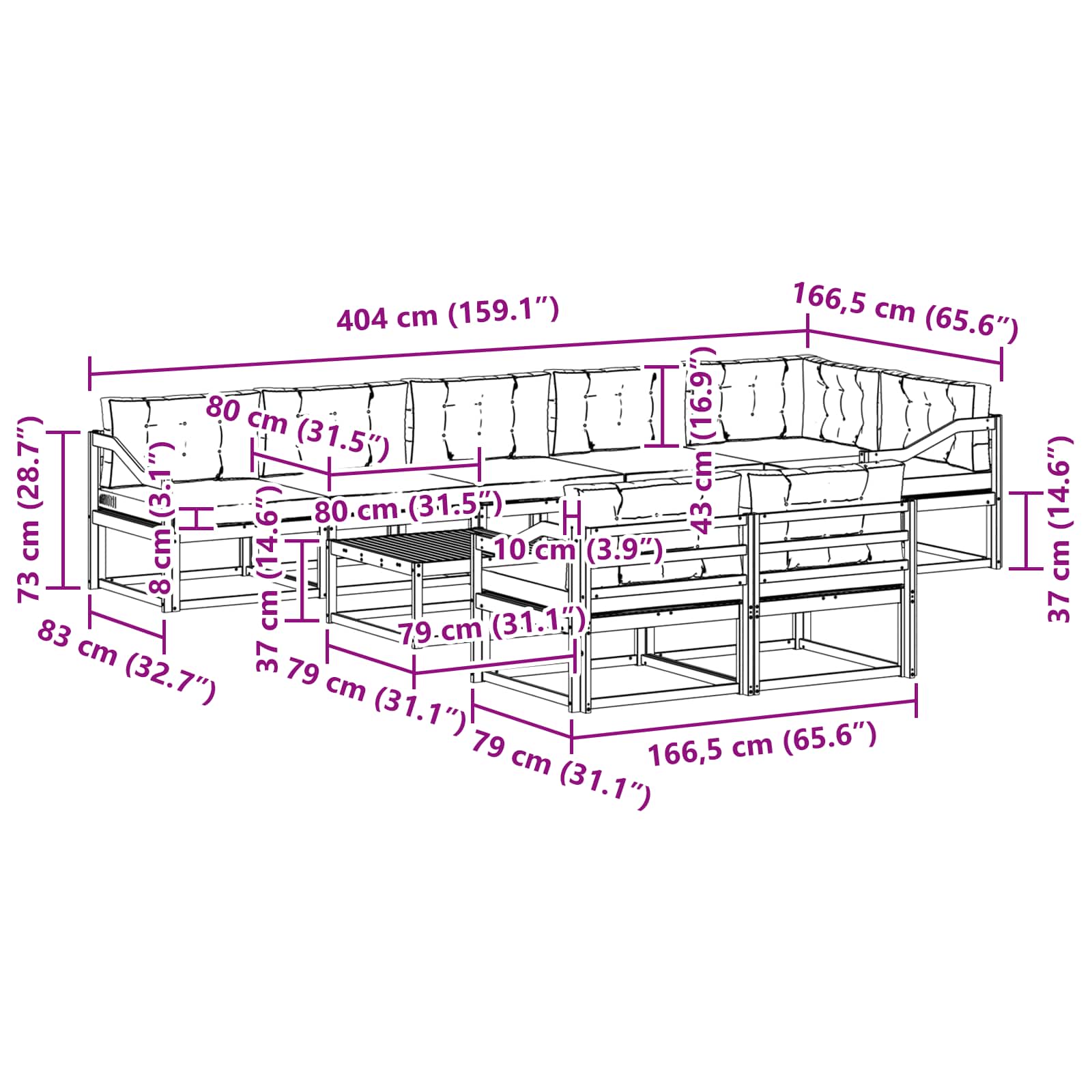 Set vanjskih sofa 9 pcs Bijela i svjetlosiva 79 x 79 x 37 cm