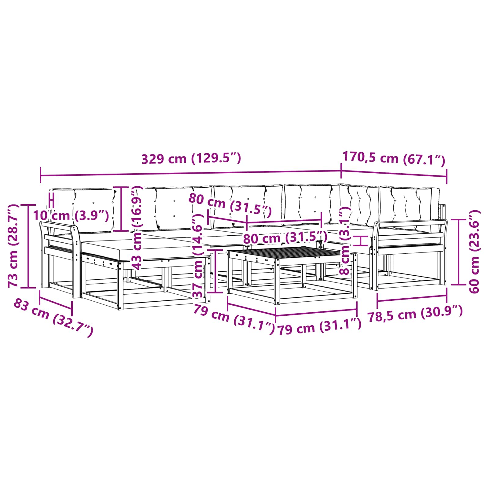 Set vanjskih sofa 7 pcs Bijela i krem
