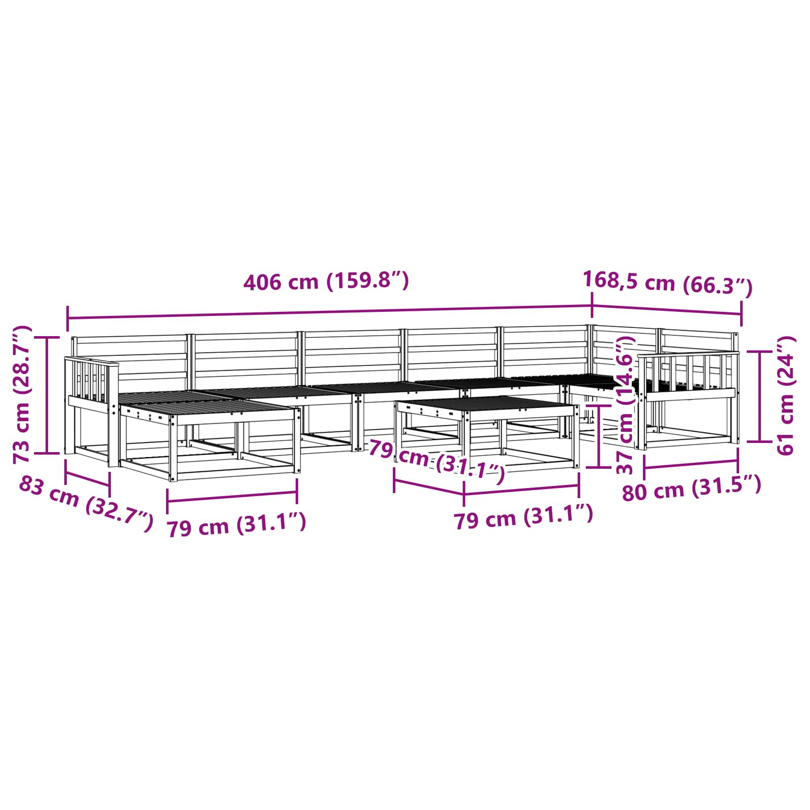 Set vanjskih sofa 8 pcs Bijela Čvrsto drvo akacije