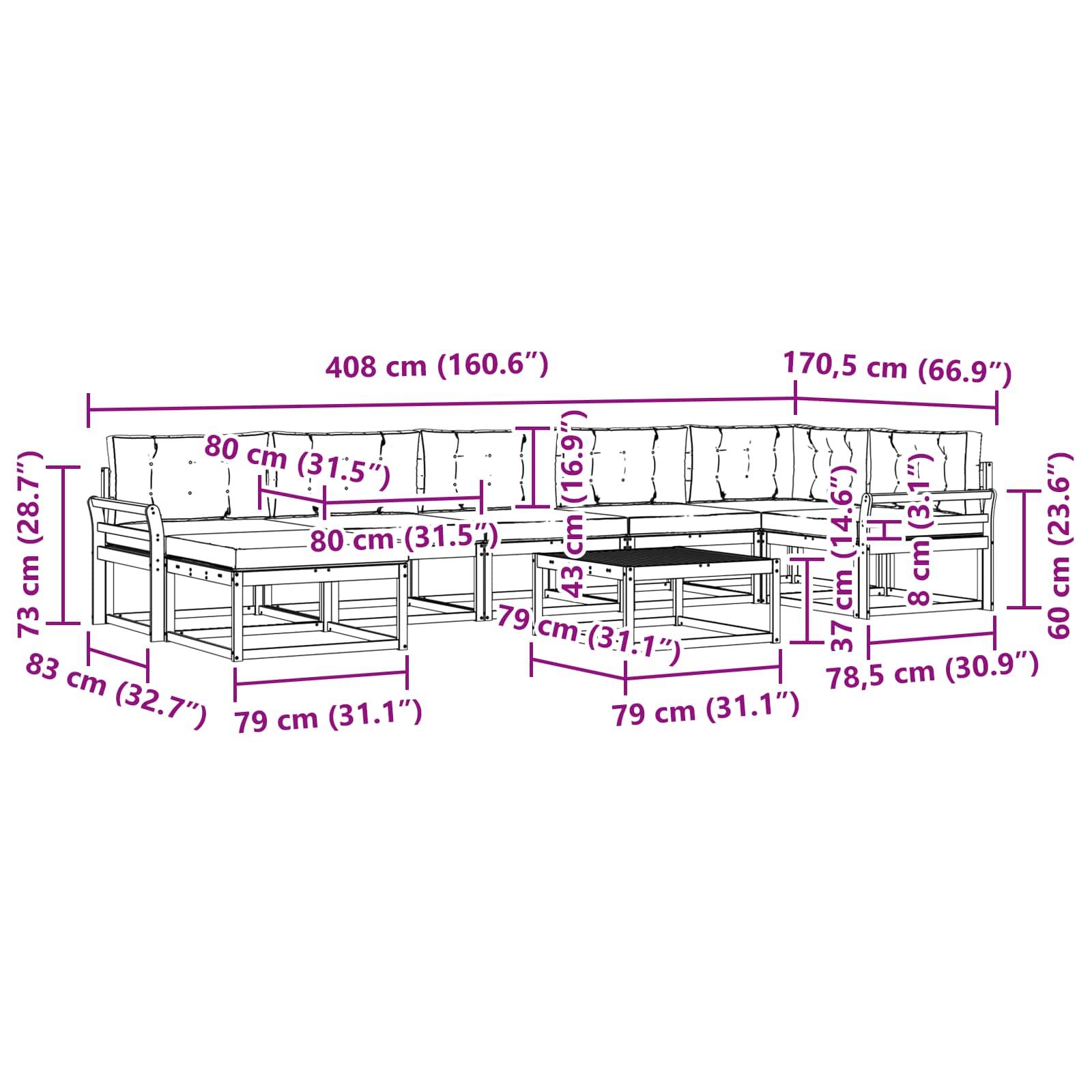 Set vanjskih sofa 8 pcs Bijela i antracit