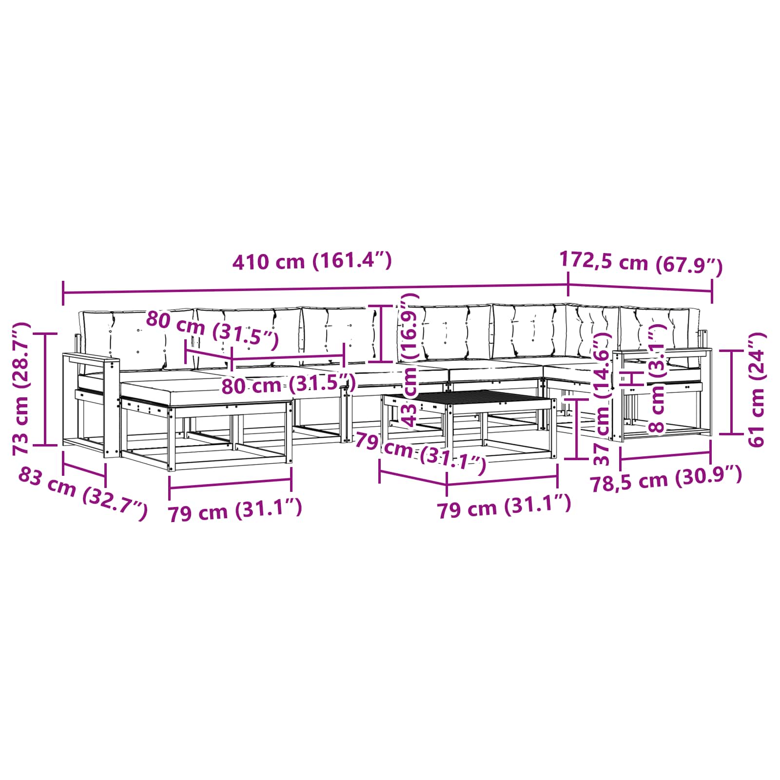 Set vanjskih sofa 8 pcs Bijela i antracit