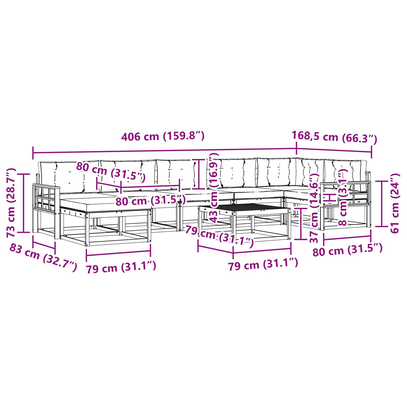 Set vanjskih sofa 8 pcs Bijela i antracit