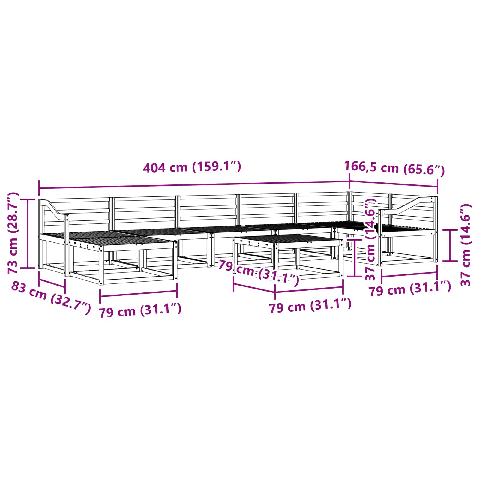 Set vanjskih sofa 8 pcs Bijela Čvrsto drvo akacije