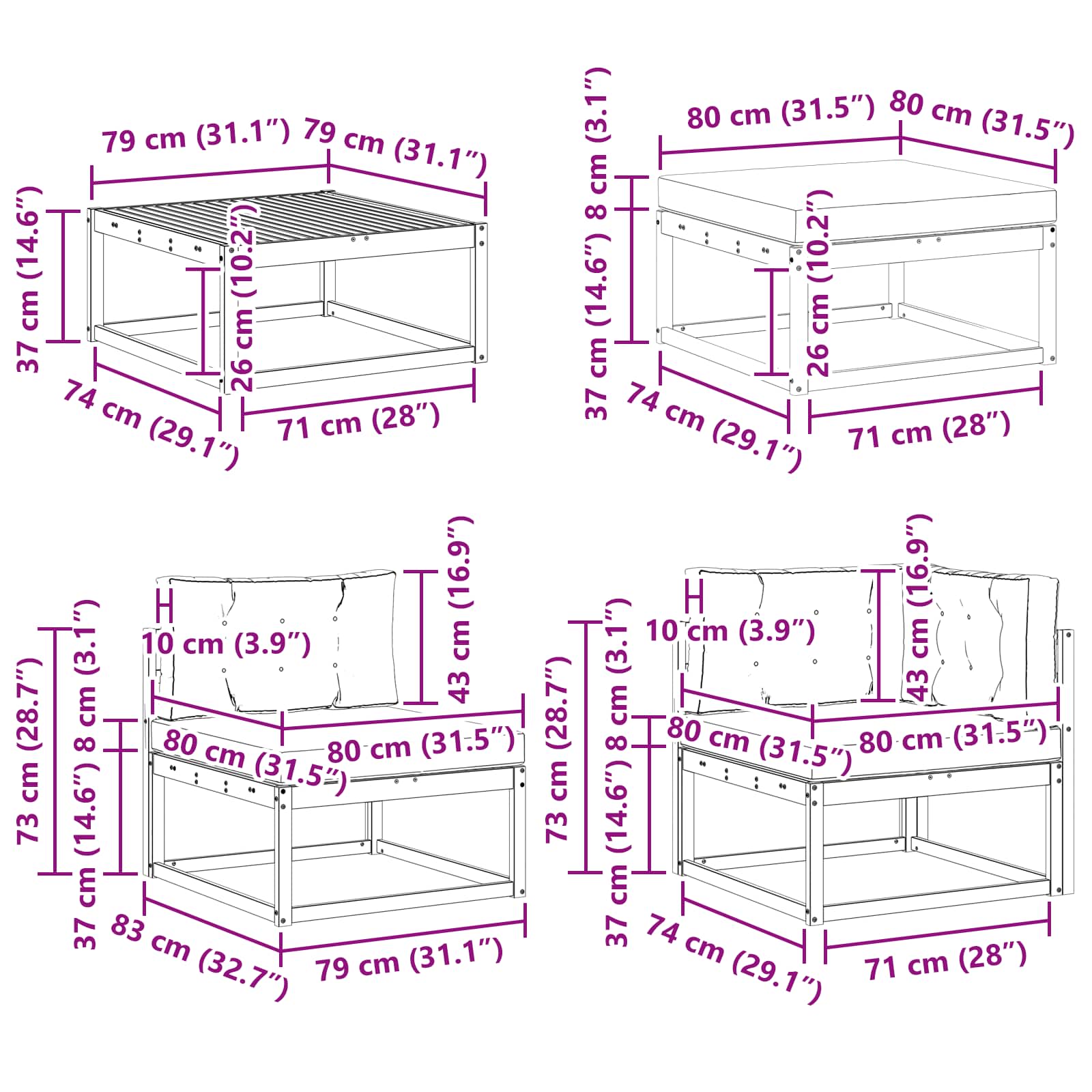 Set vanjskih sofa 8 pcs Bijela i krem