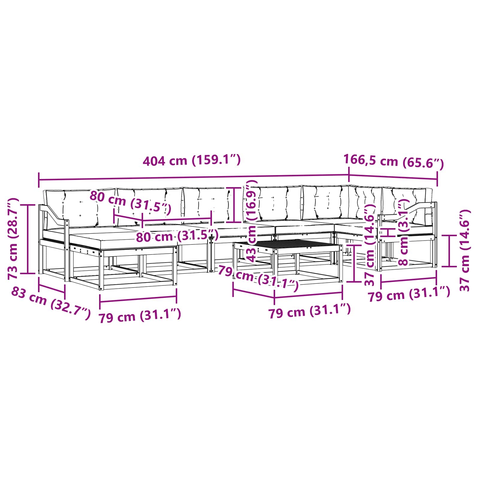 Set vanjskih sofa 8 pcs Bijela i antracit