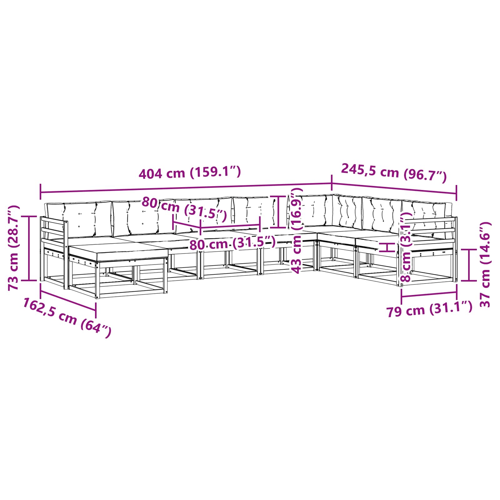Set vanjskih sofa 8 pcs Bijela i krem